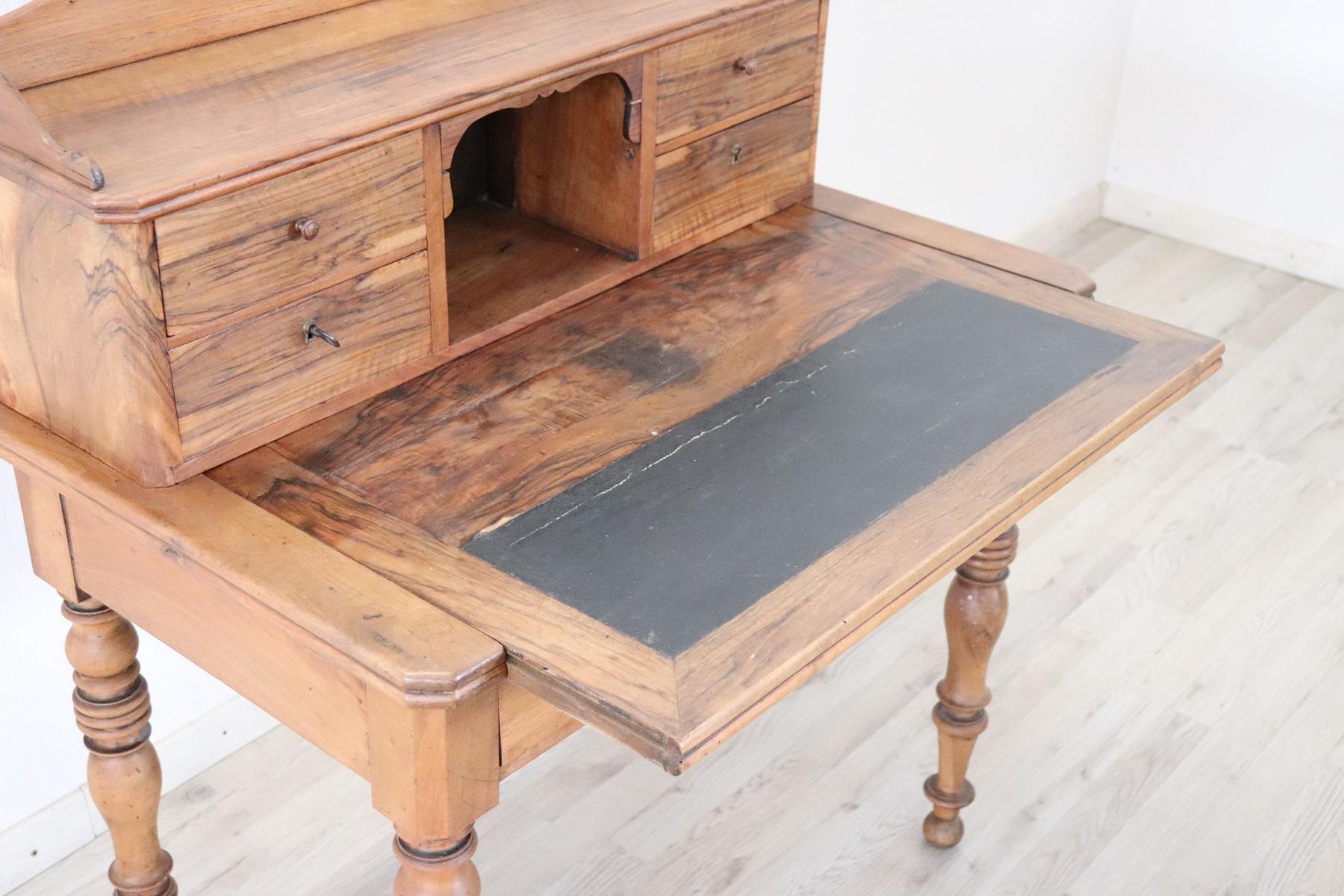 19th Century Italian Louis Philippe Walnut Wood Writing Desk 4