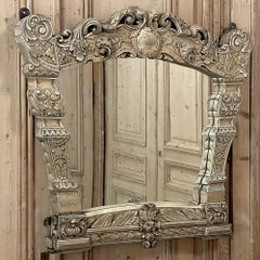 19th Century Italian Louis XIV Baroque Mirror in Stripped Fruitwood