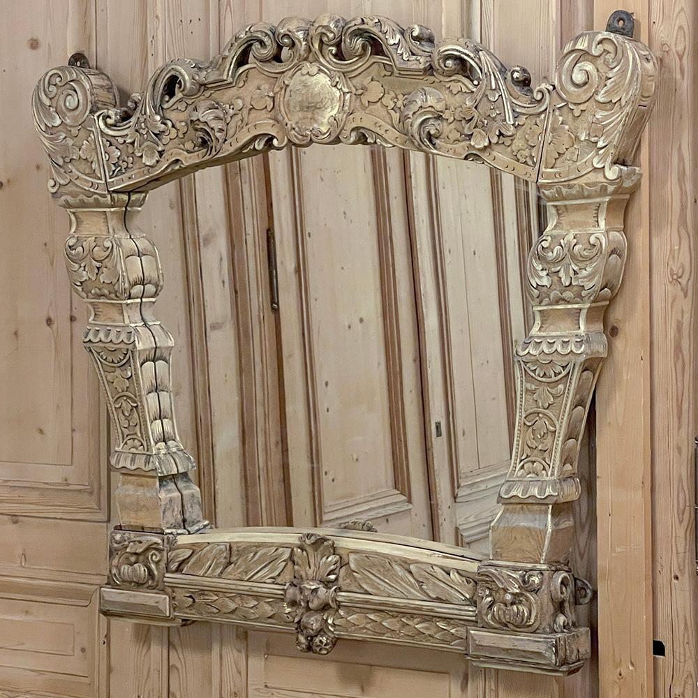 Dutch 19th Century Italian Louis XIV Baroque Mirror in Stripped Fruitwood For Sale