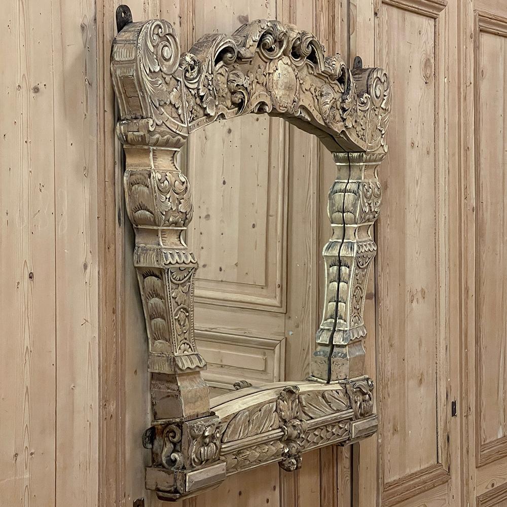 19th Century Italian Louis XIV Baroque Mirror in Stripped Fruitwood In Good Condition For Sale In Dallas, TX
