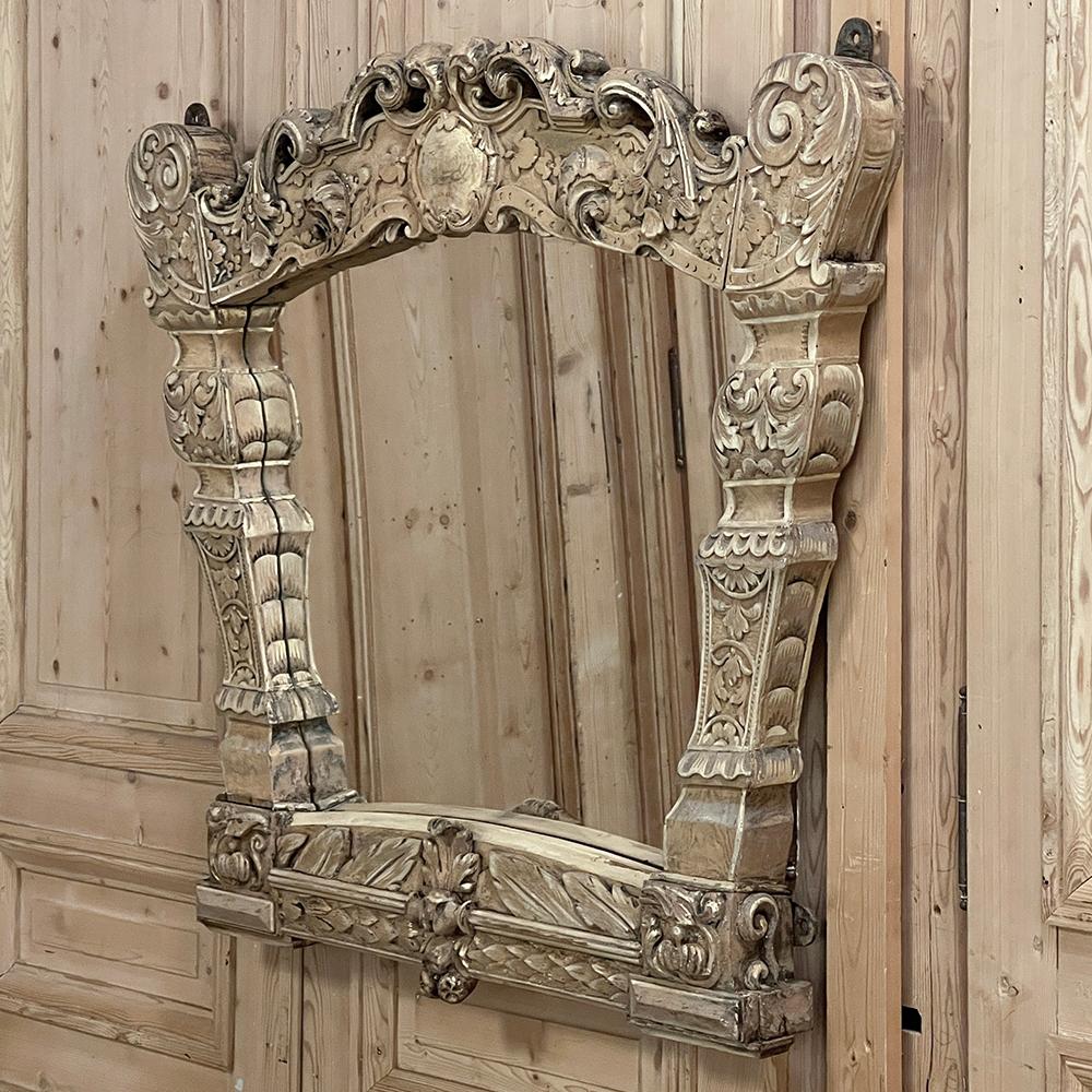 Mid-19th Century 19th Century Italian Louis XIV Baroque Mirror in Stripped Fruitwood For Sale