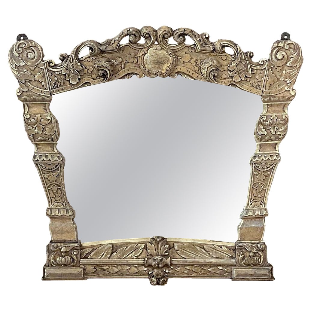 19th Century Italian Louis XIV Baroque Mirror in Stripped Fruitwood For Sale
