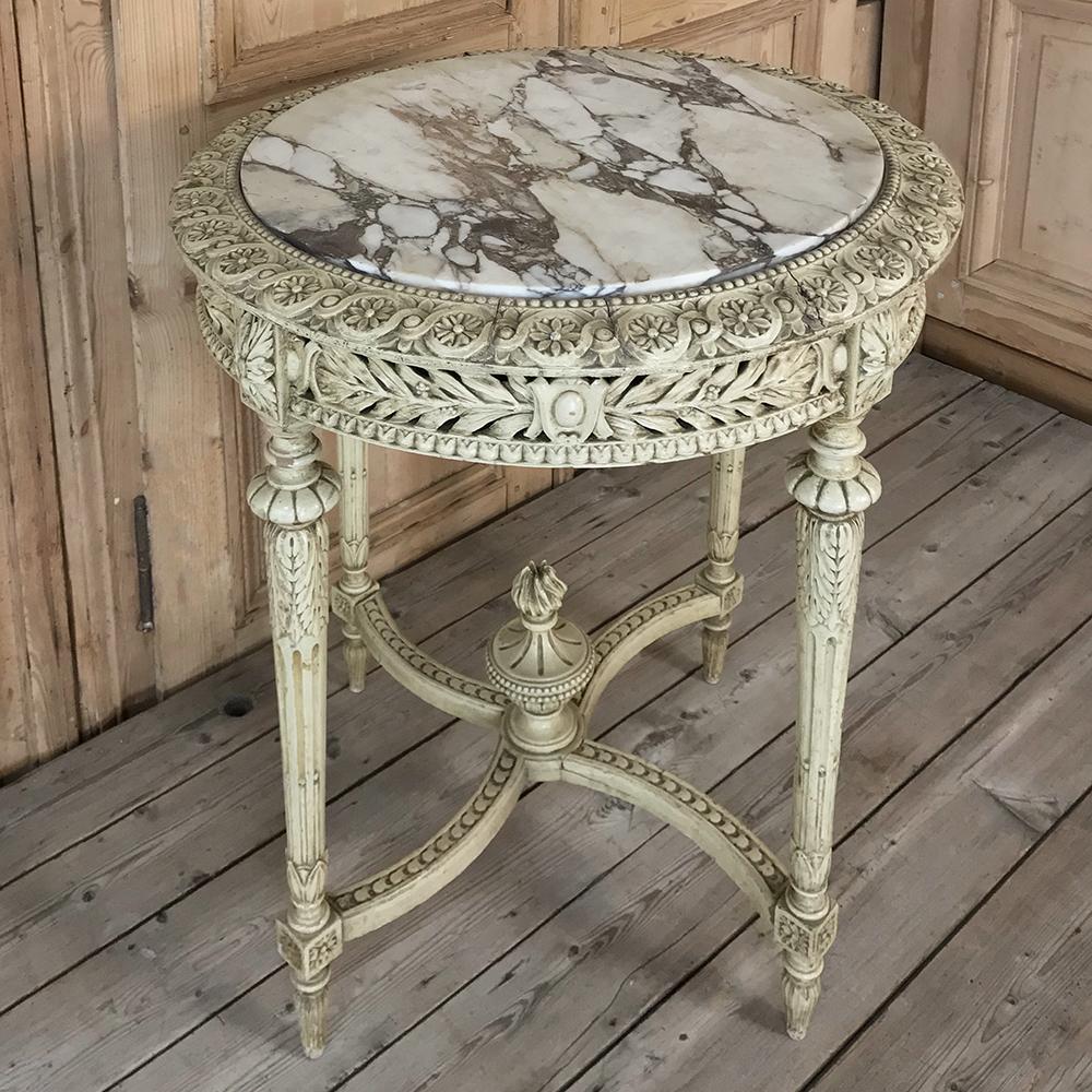 Louis XVI 19th Century Italian Louis XIV Painted Marble-Top End Table