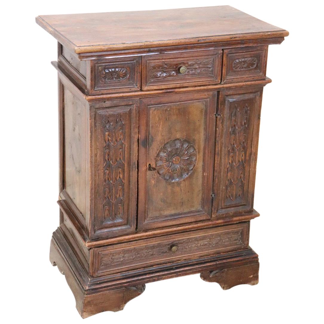 19th Century Italian Louis XIV Style Carved Walnut Side Table or Nightstand