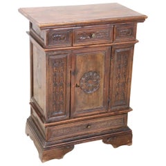 19th Century Italian Louis XIV Style Carved Walnut Side Table or Nightstand