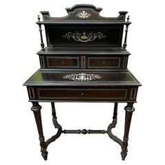 Antique 19th Century, Italian Louis XIV Style Ebonized Desk W/ Brass & Important Inlay
