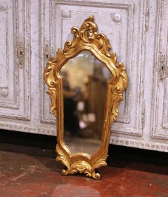 19th Century Italian Louis XV Carved Giltwood Wall Mirror with Mercury Glass