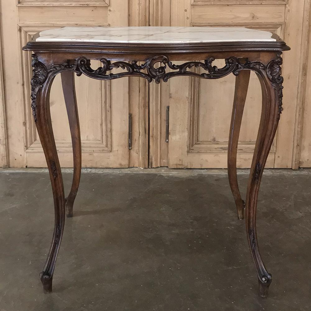 Hand-Carved 19th Century Italian Louis XV Marble-Top End Table
