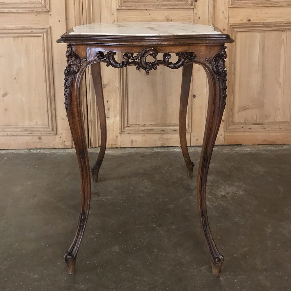 Walnut 19th Century Italian Louis XV Marble-Top End Table