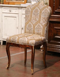 Chaise de bureau pour femme du 19ème siècle en marqueterie de bois de rose et bronze de style Louis XV italien