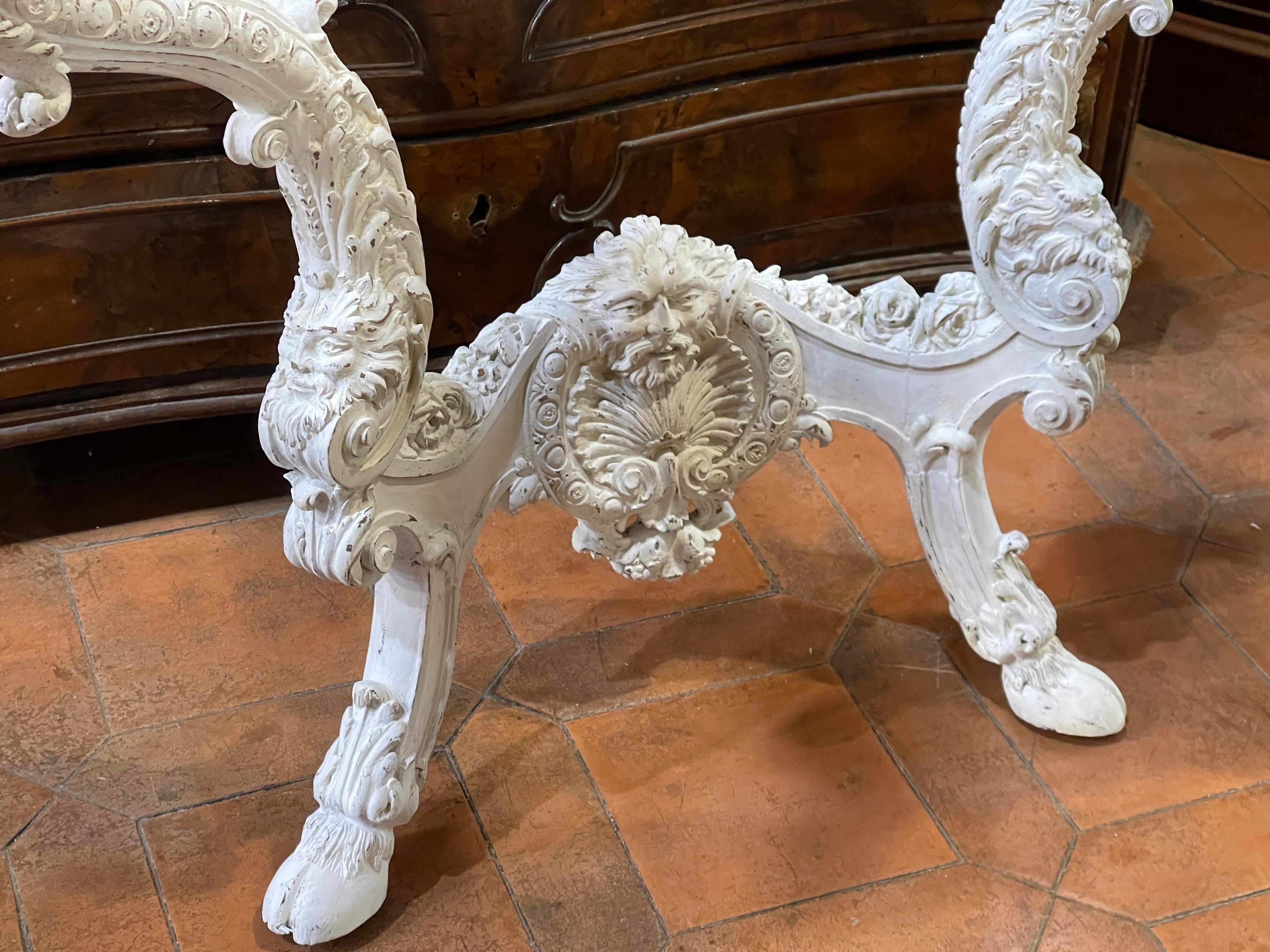 Hand-Carved 19th Century Italian Louis XV Revival Oak Lacquered Marble Console 1800 For Sale