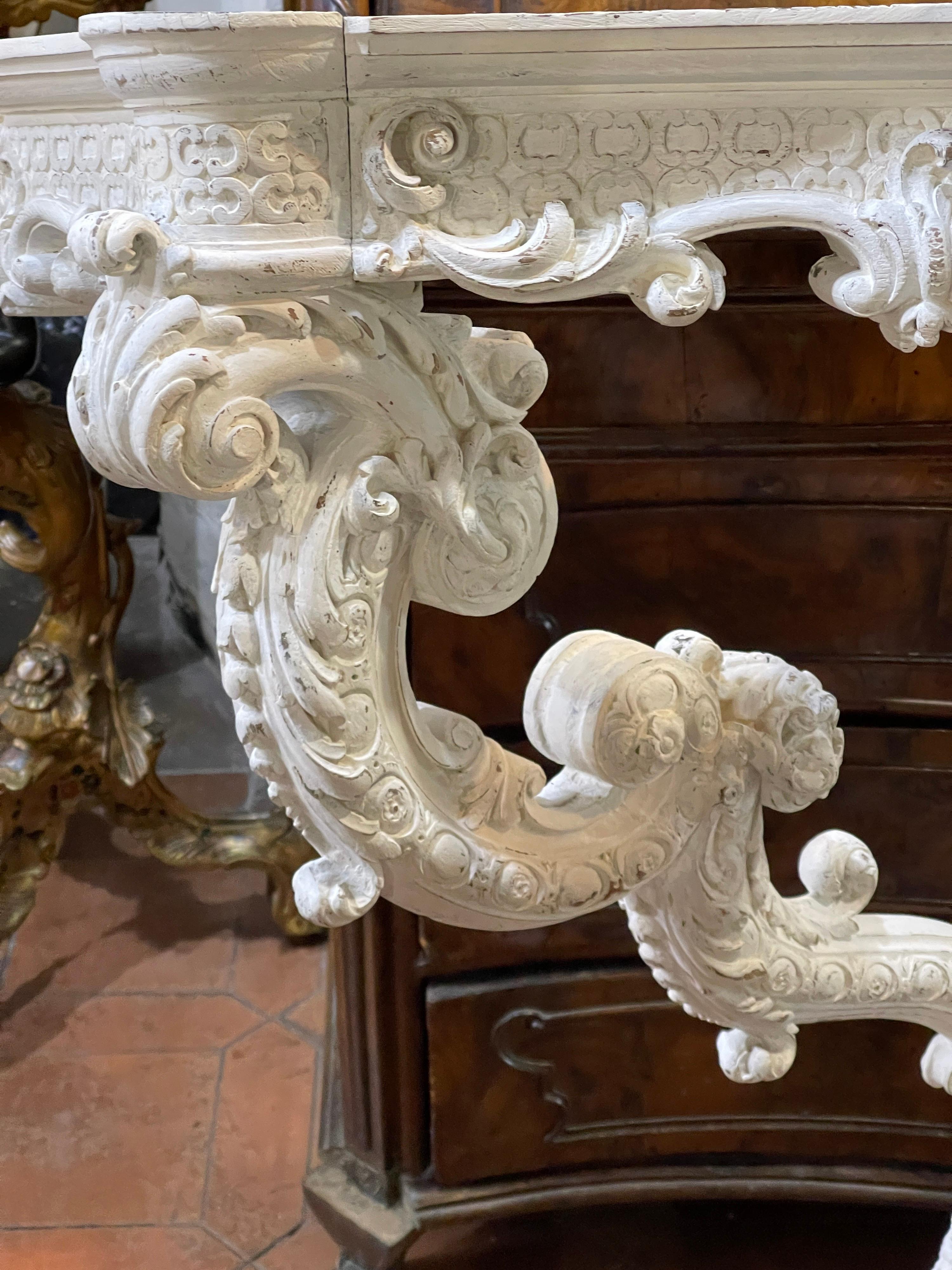 19th Century Italian Louis XV Revival Oak Lacquered Marble Console 1800 In Good Condition For Sale In Roma, RM