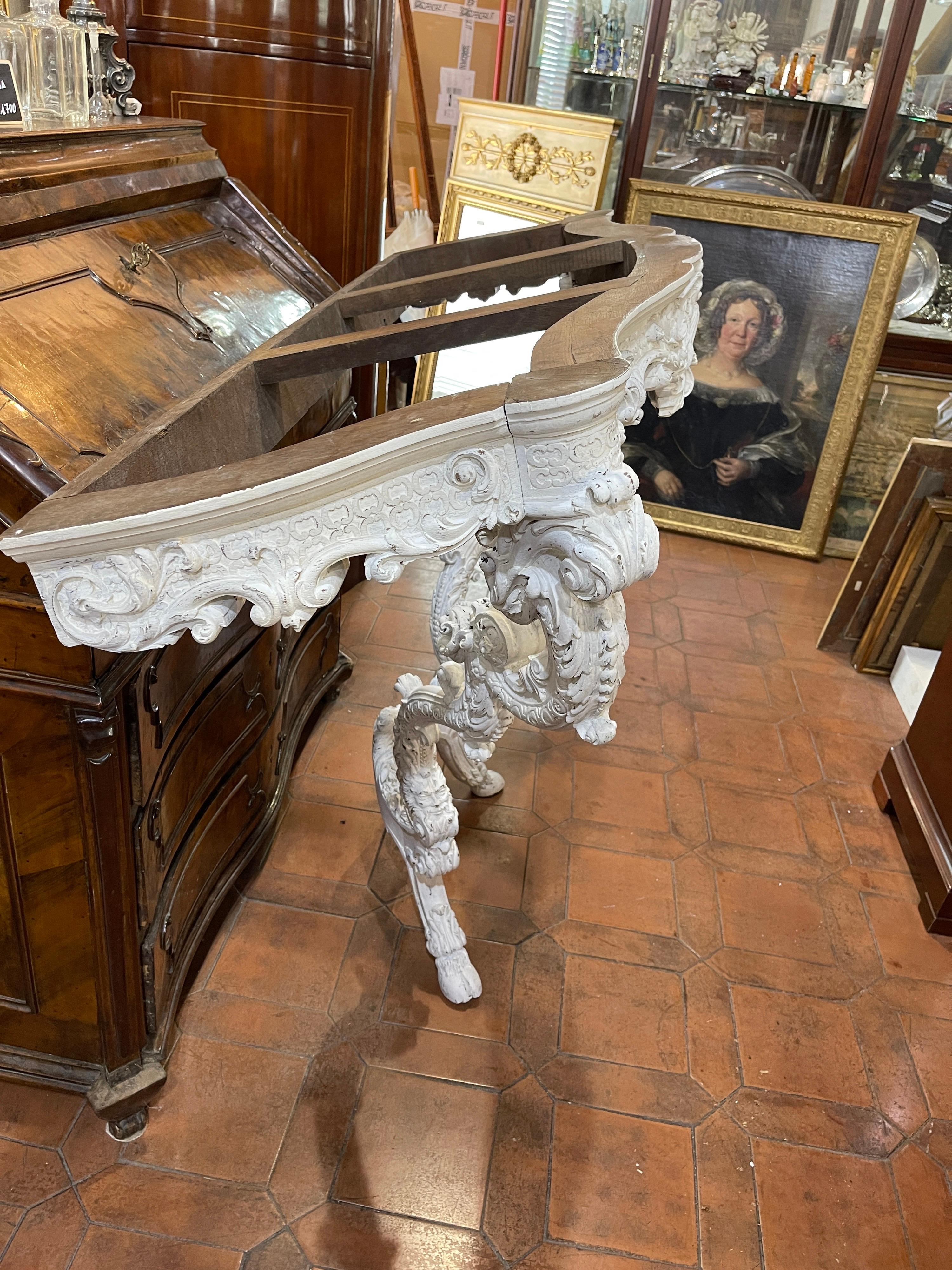 19th Century Italian Louis XV Revival Oak Lacquered Marble Console 1800 For Sale 3