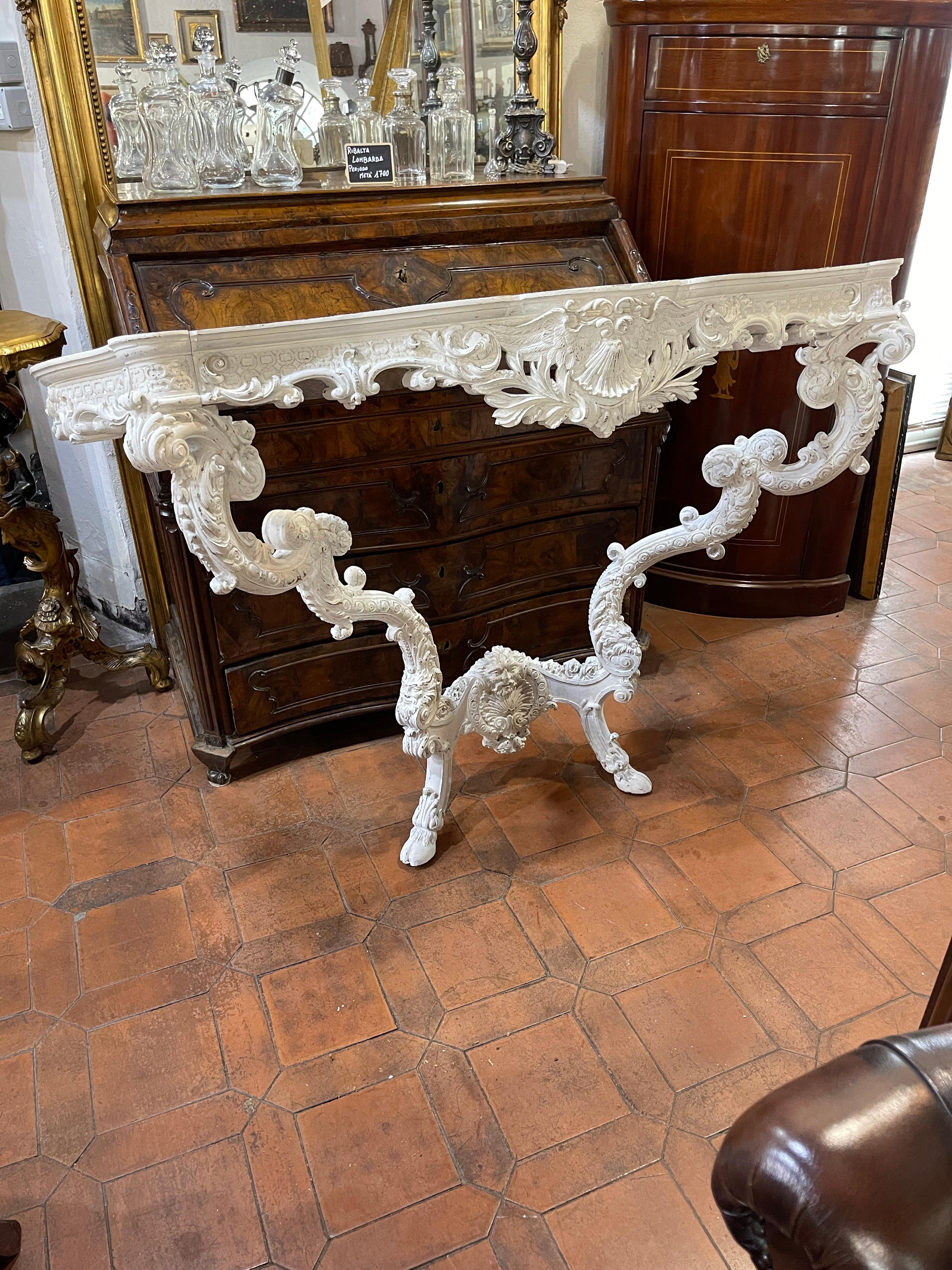 19th Century Italian Louis XV Revival Oak Lacquered Marble Console 1800 For Sale 4