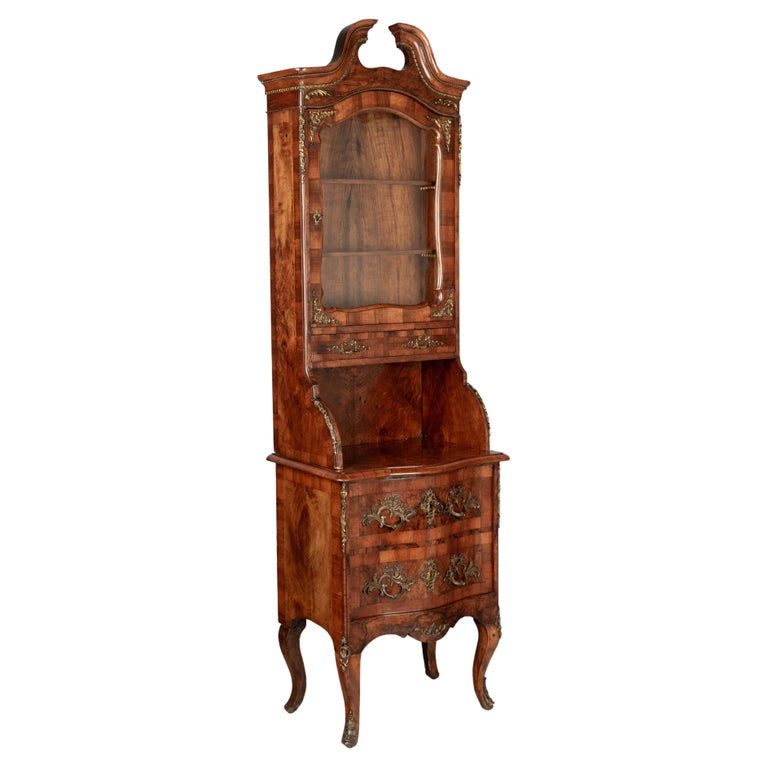 19th Century Italian Louis XV Style Cabinet with Vitrine  For Sale