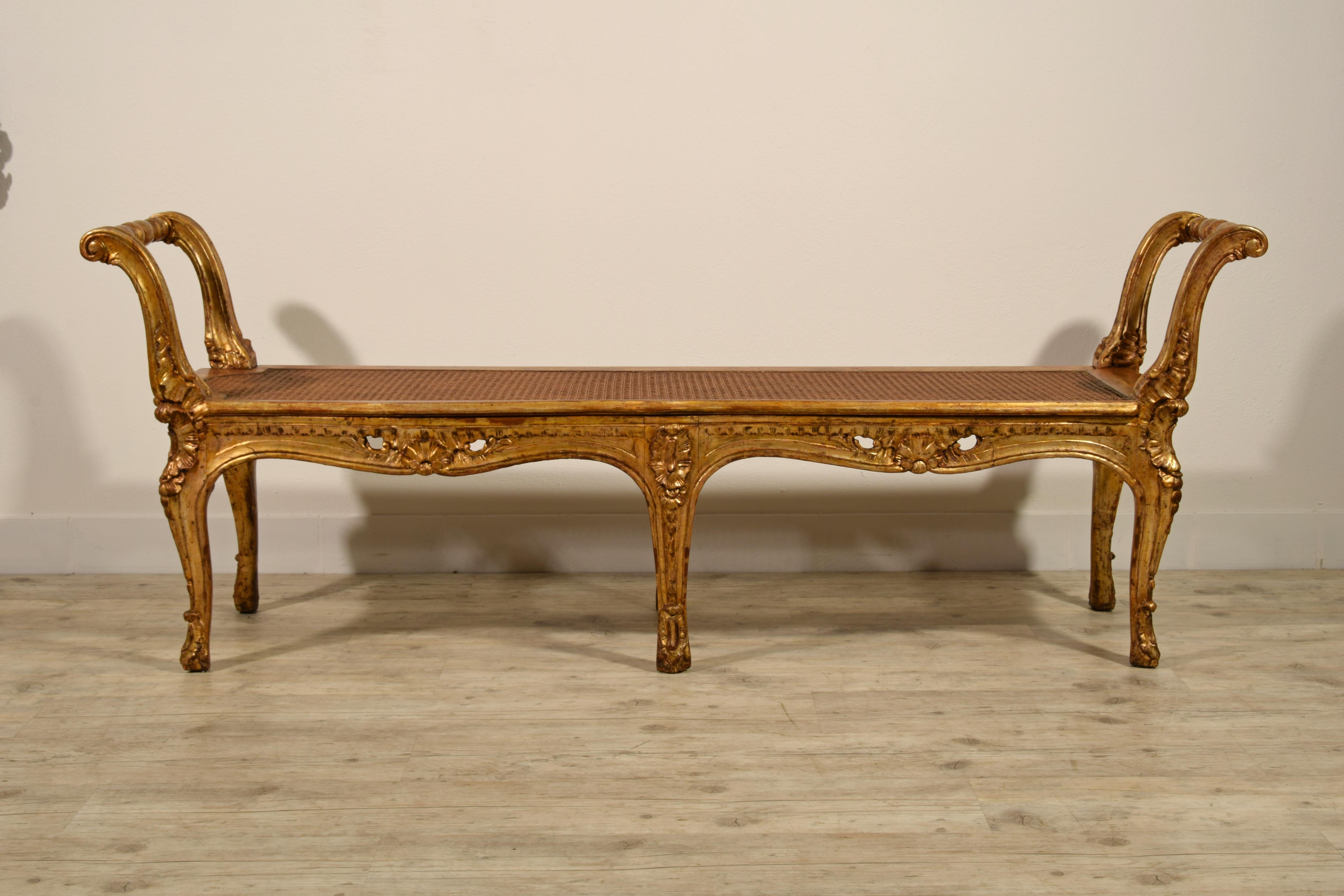 19th Century Italian Louis XV Style Carved and Giltwood Bench 9