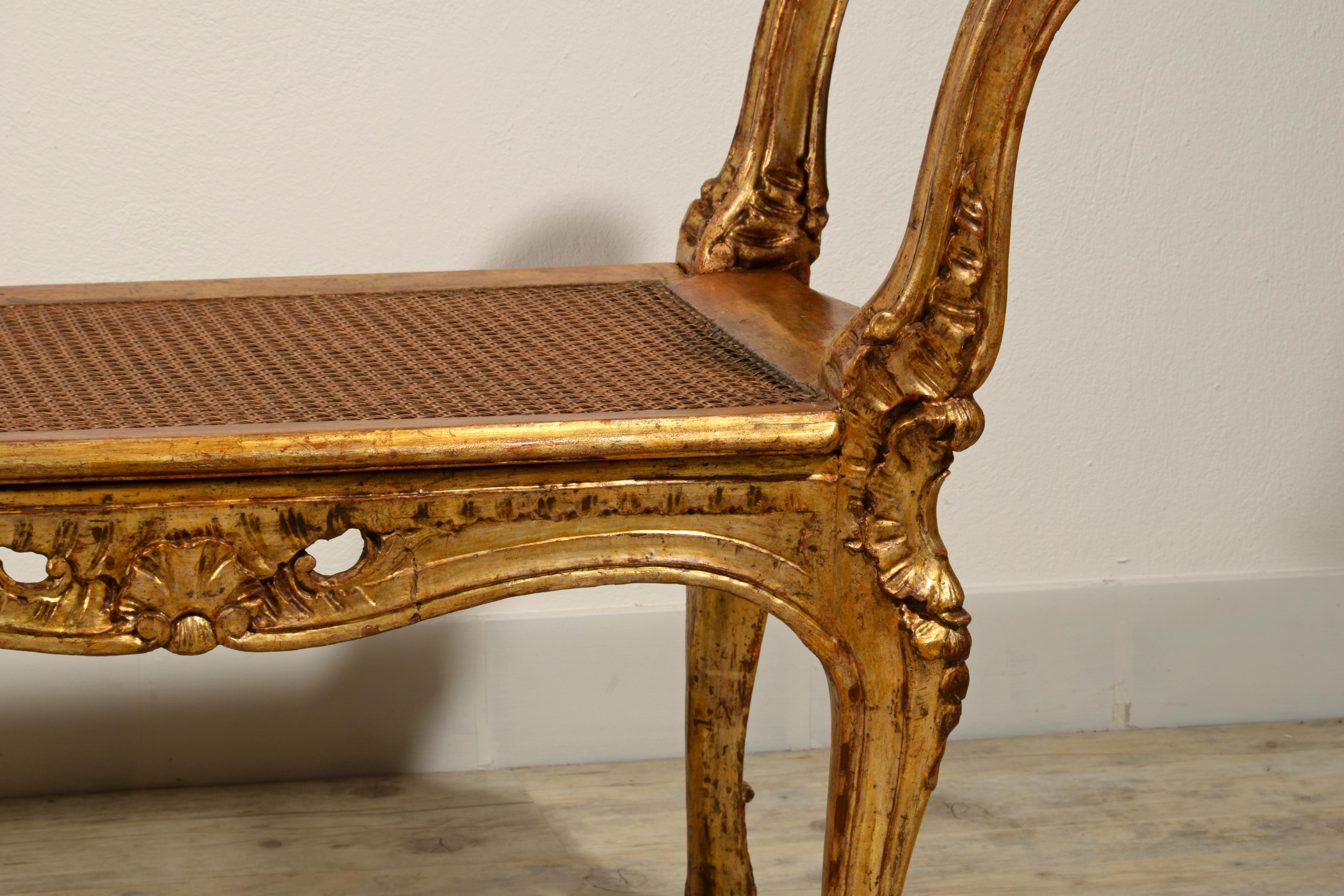 19th Century Italian Louis XV Style Carved and Giltwood Bench 15