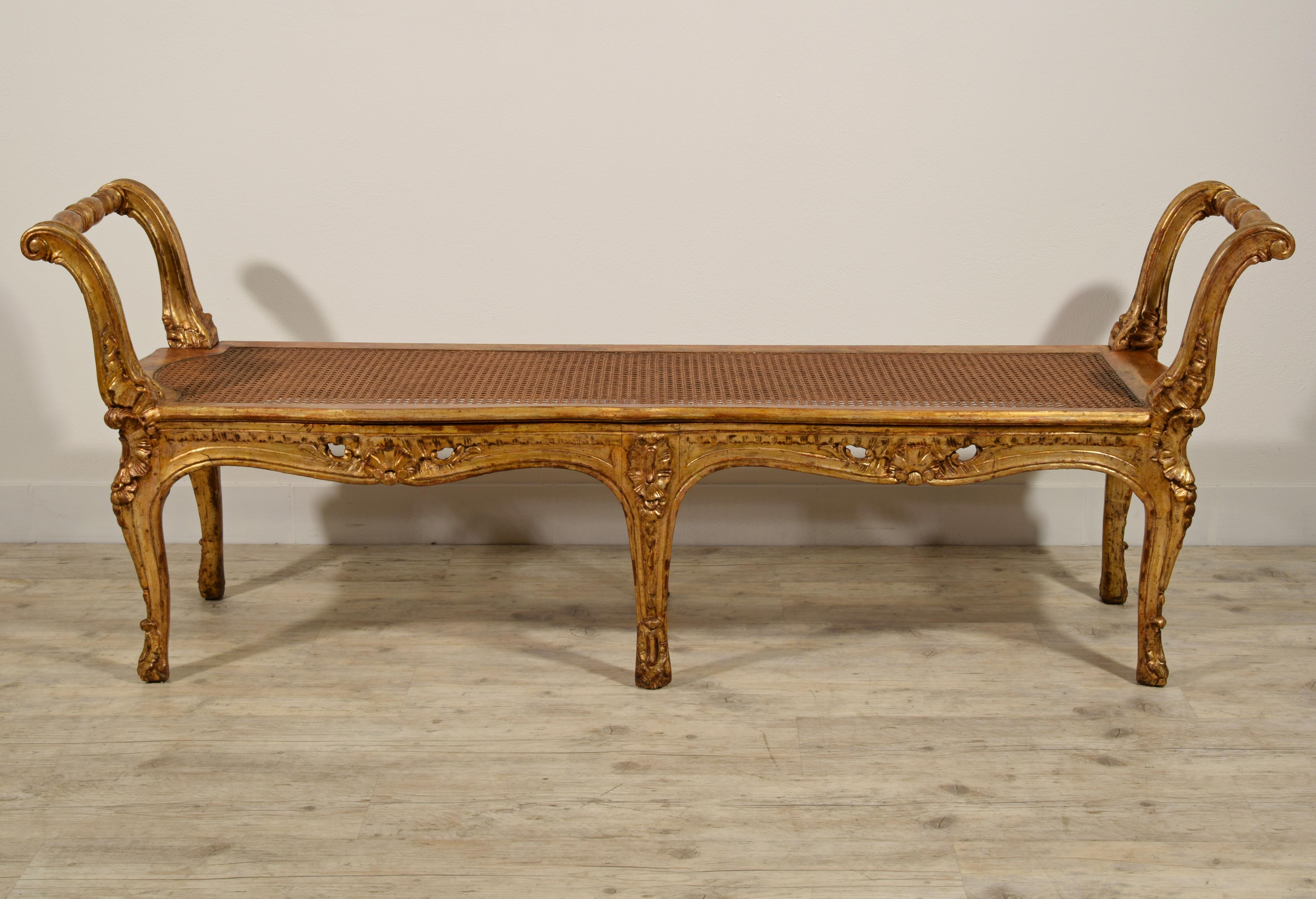 19th Century Italian Louis XV Style Carved and Giltwood Bench 16