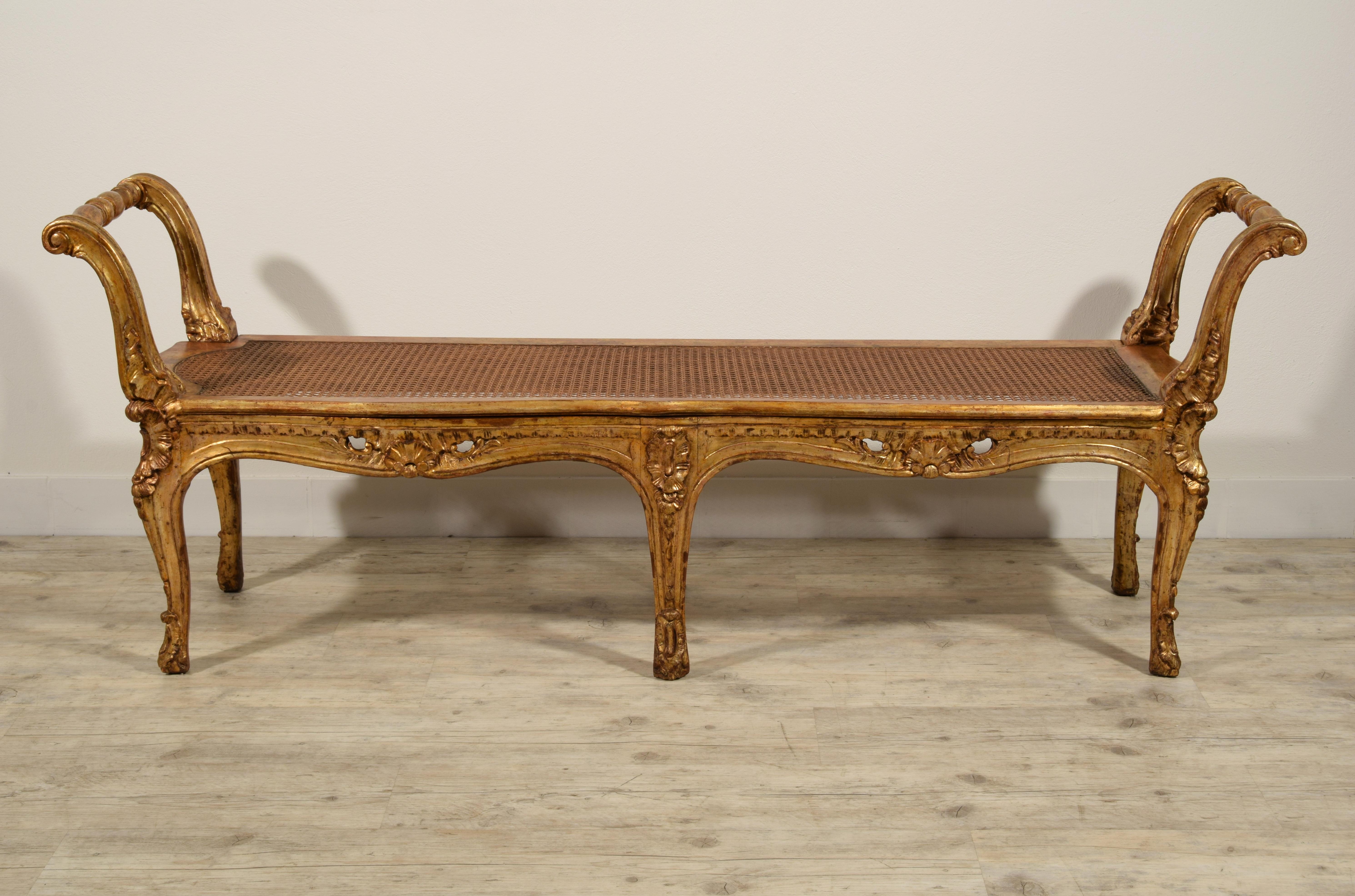 19th Century Italian Louis XV Style Carved and Giltwood Bench 1