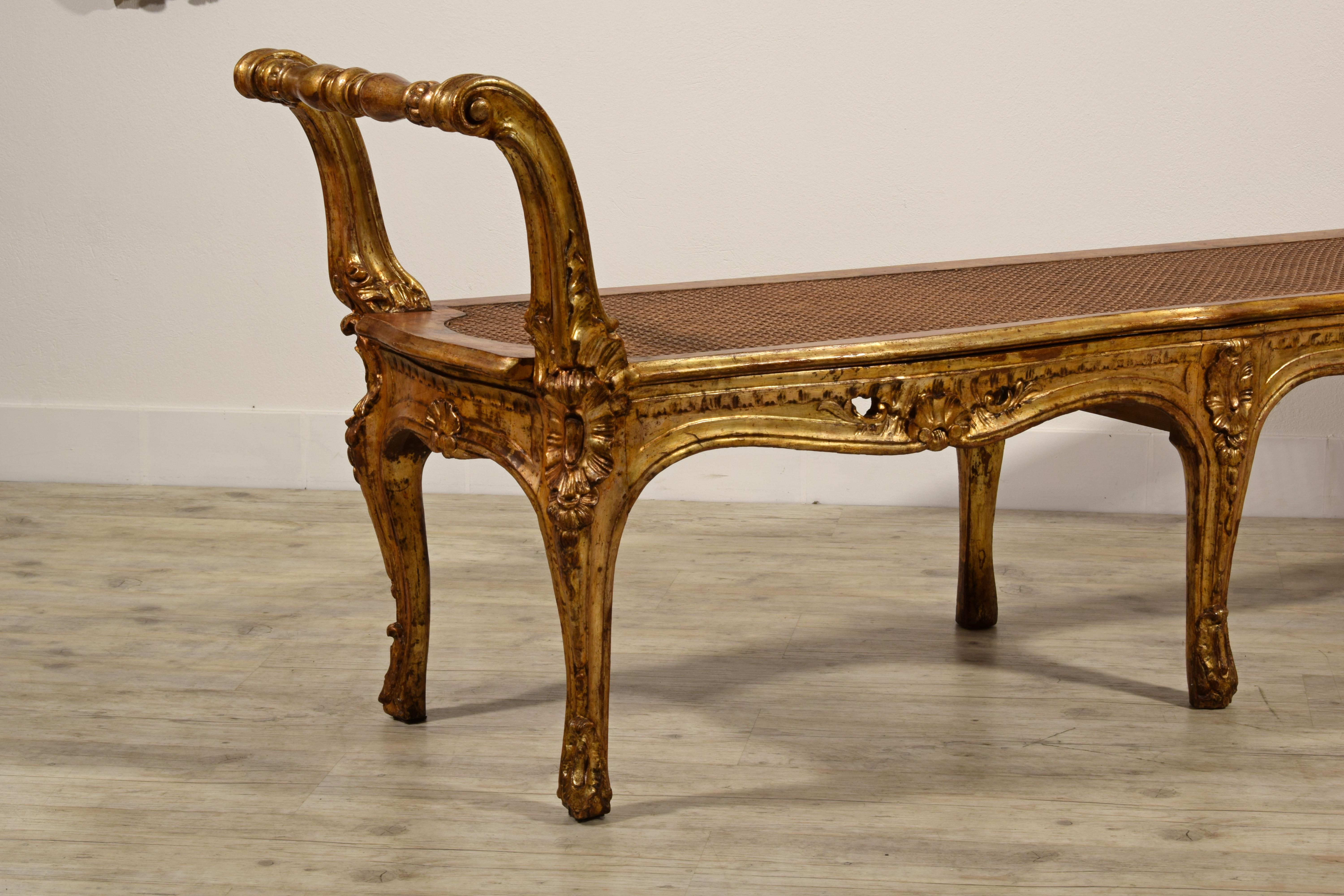 19th Century Italian Louis XV Style Carved and Giltwood Bench 2