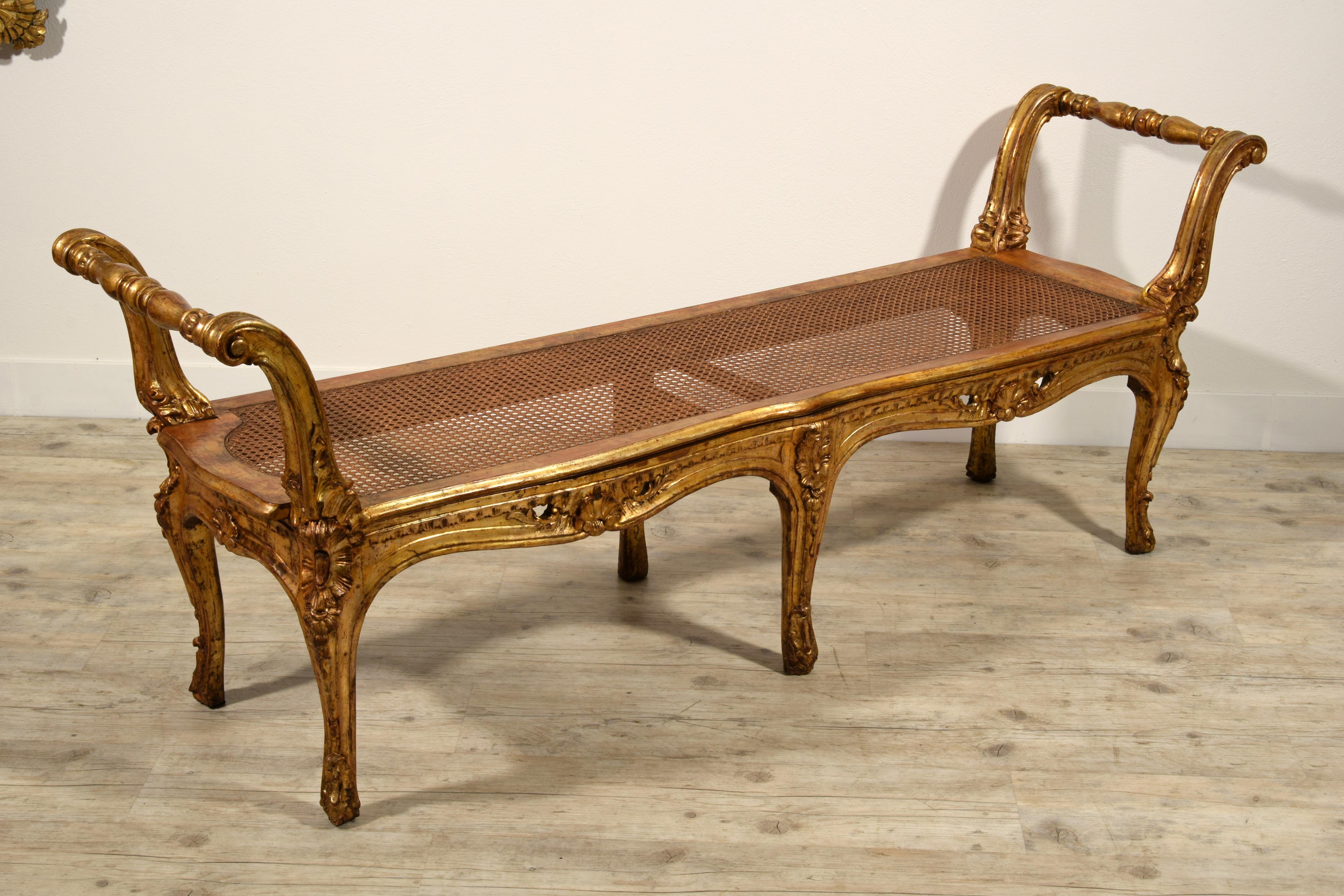 19th Century Italian Louis XV Style Carved and Giltwood Bench 5