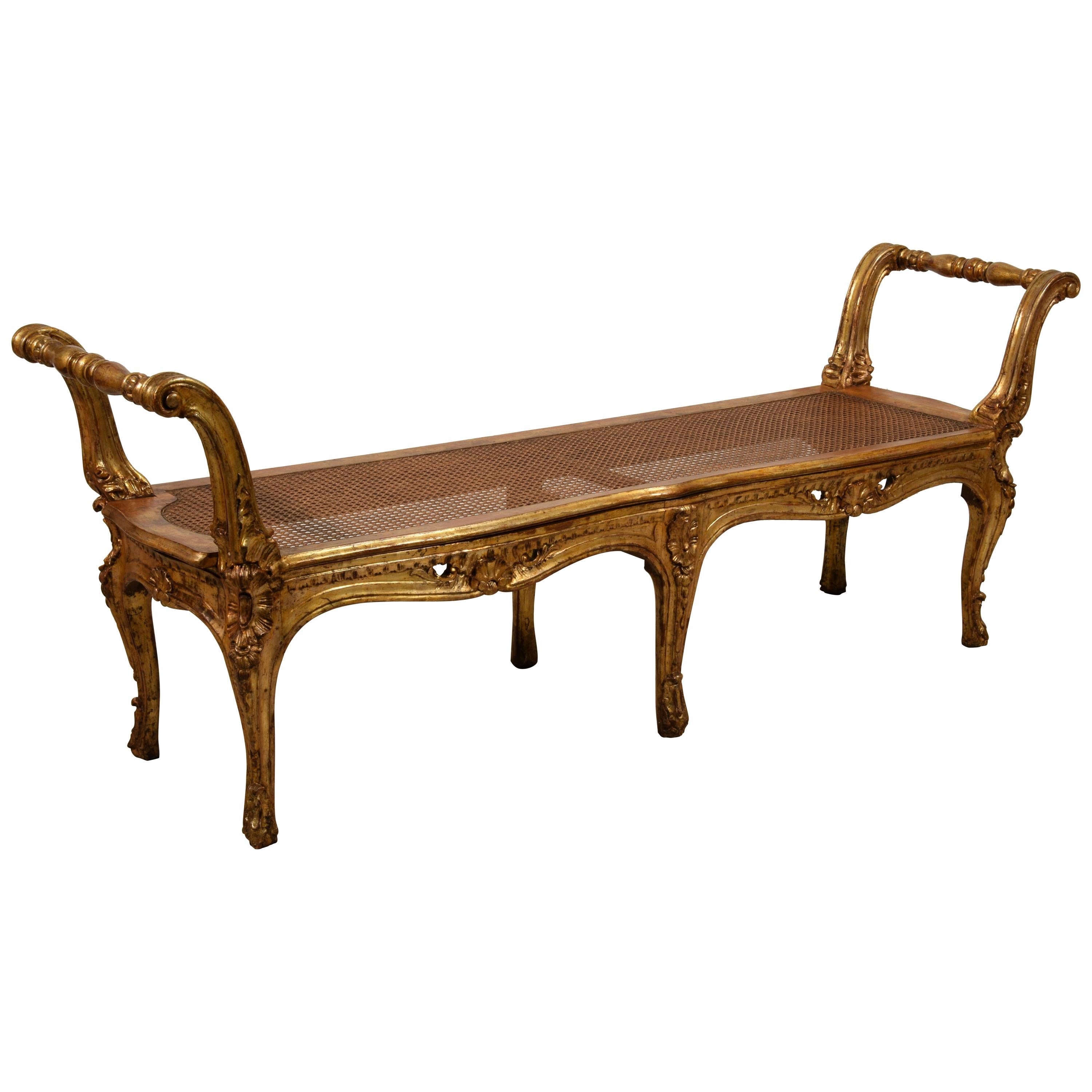 19th Century Italian Louis XV Style Carved and Giltwood Bench