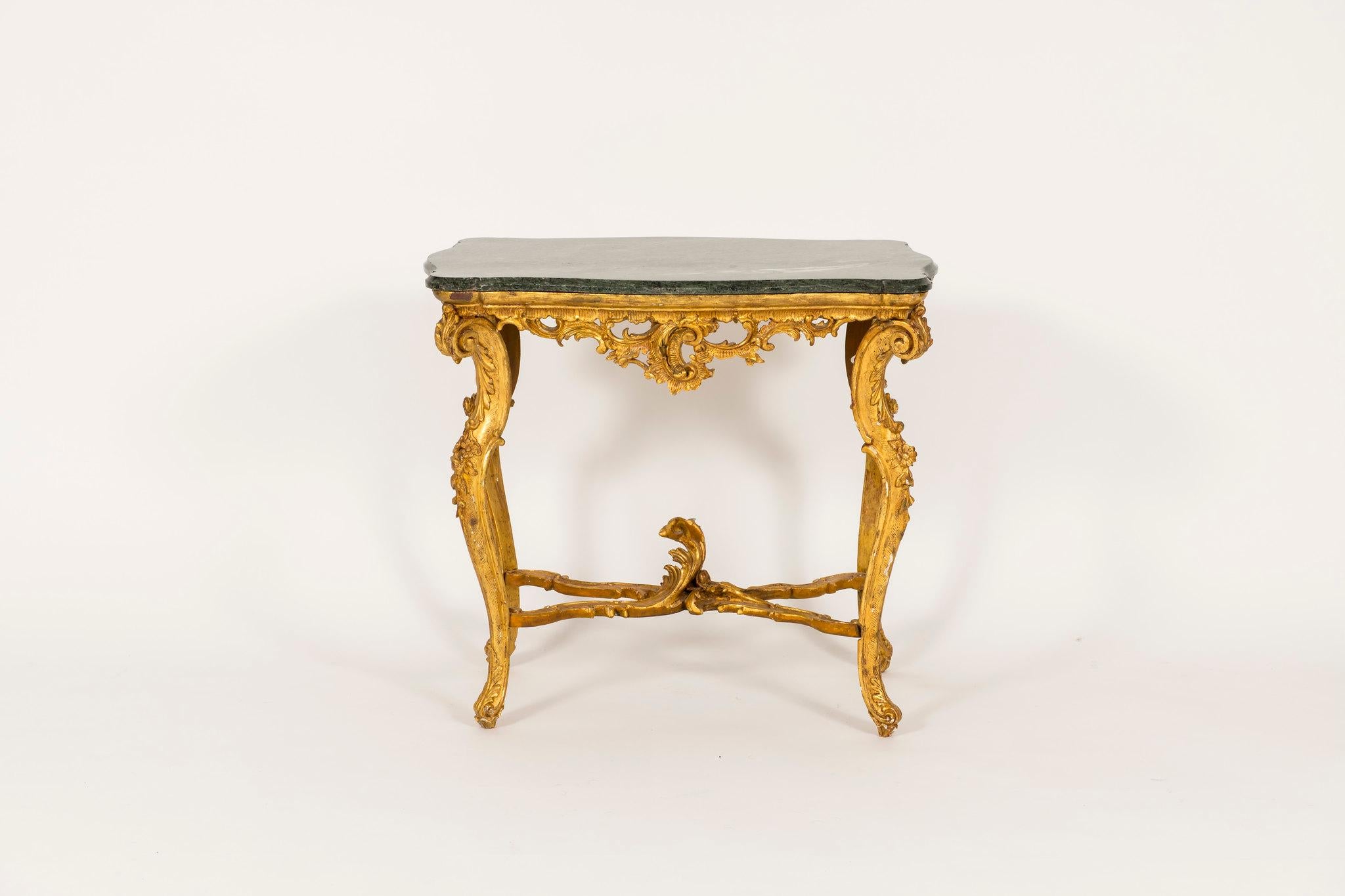 19th Century Italian Louis XV Style Giltwood and Marble Table In Good Condition In Houston, TX