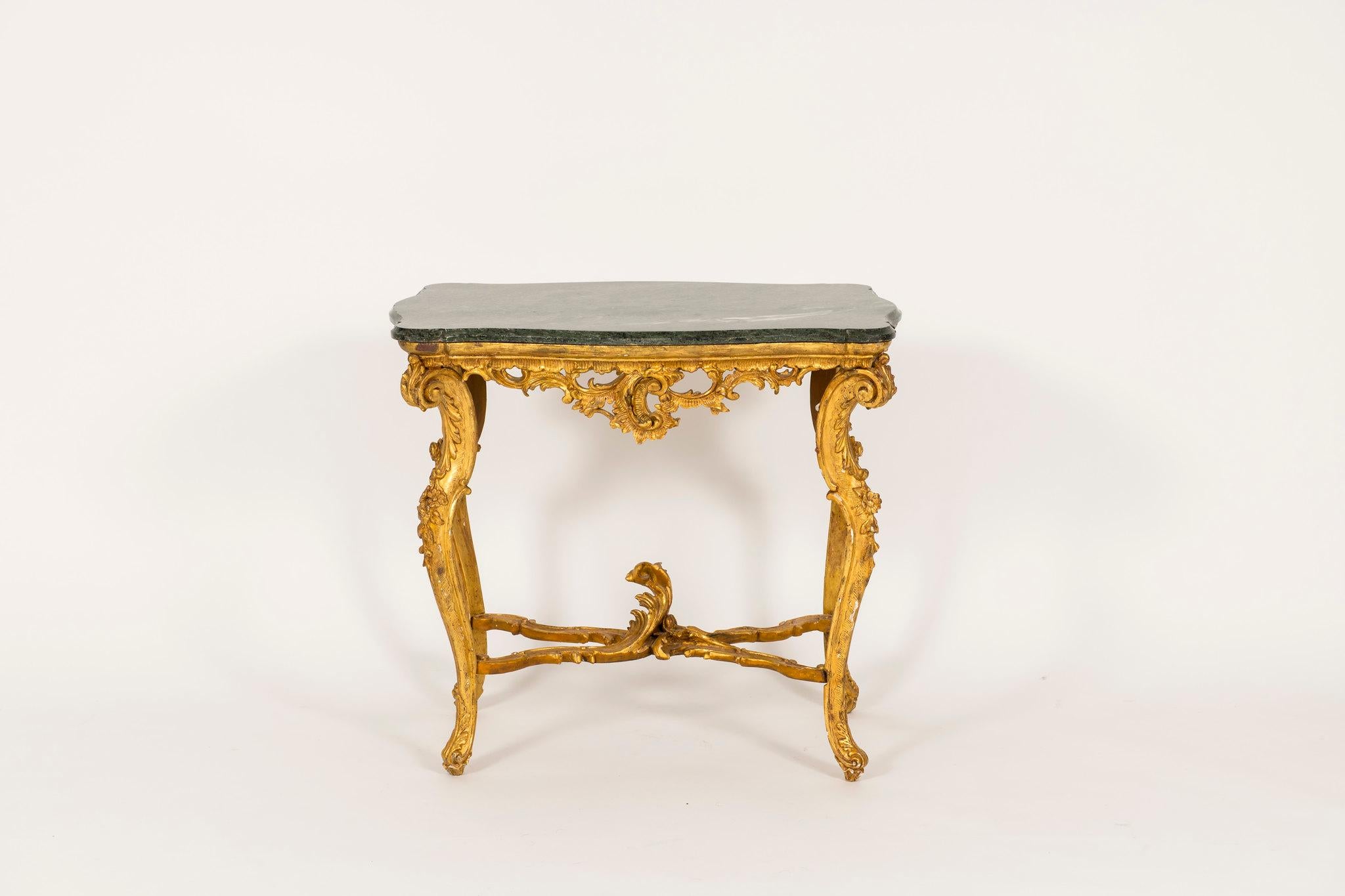 19th Century Italian Louis XV Style Giltwood and Marble Table 1
