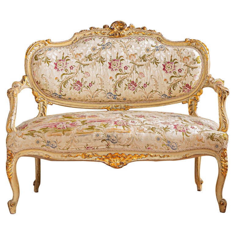 Salon Louis XV Royal Art Meubles - Canapé, 2 Fauteuils, Table Basse Marbre, Rose Et Doré