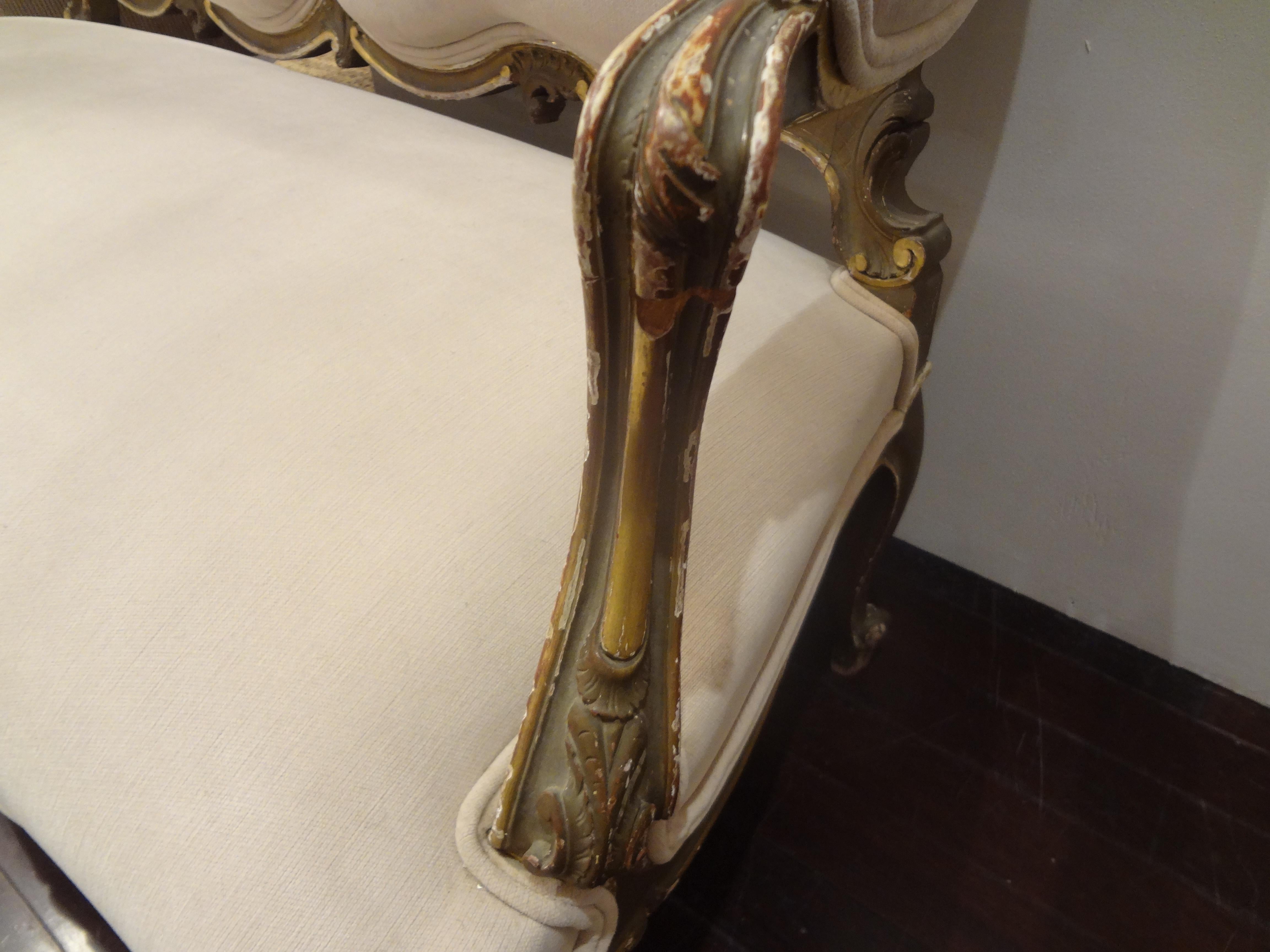 19th Century Italian Louis XV Style Giltwood Loveseat For Sale 2