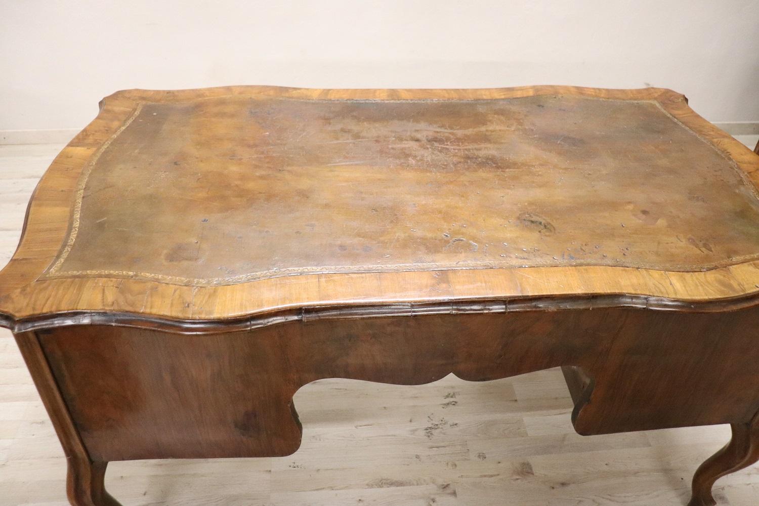 19th Century Italian Louis XV Style Walnut Large Writing Desk For Sale 8