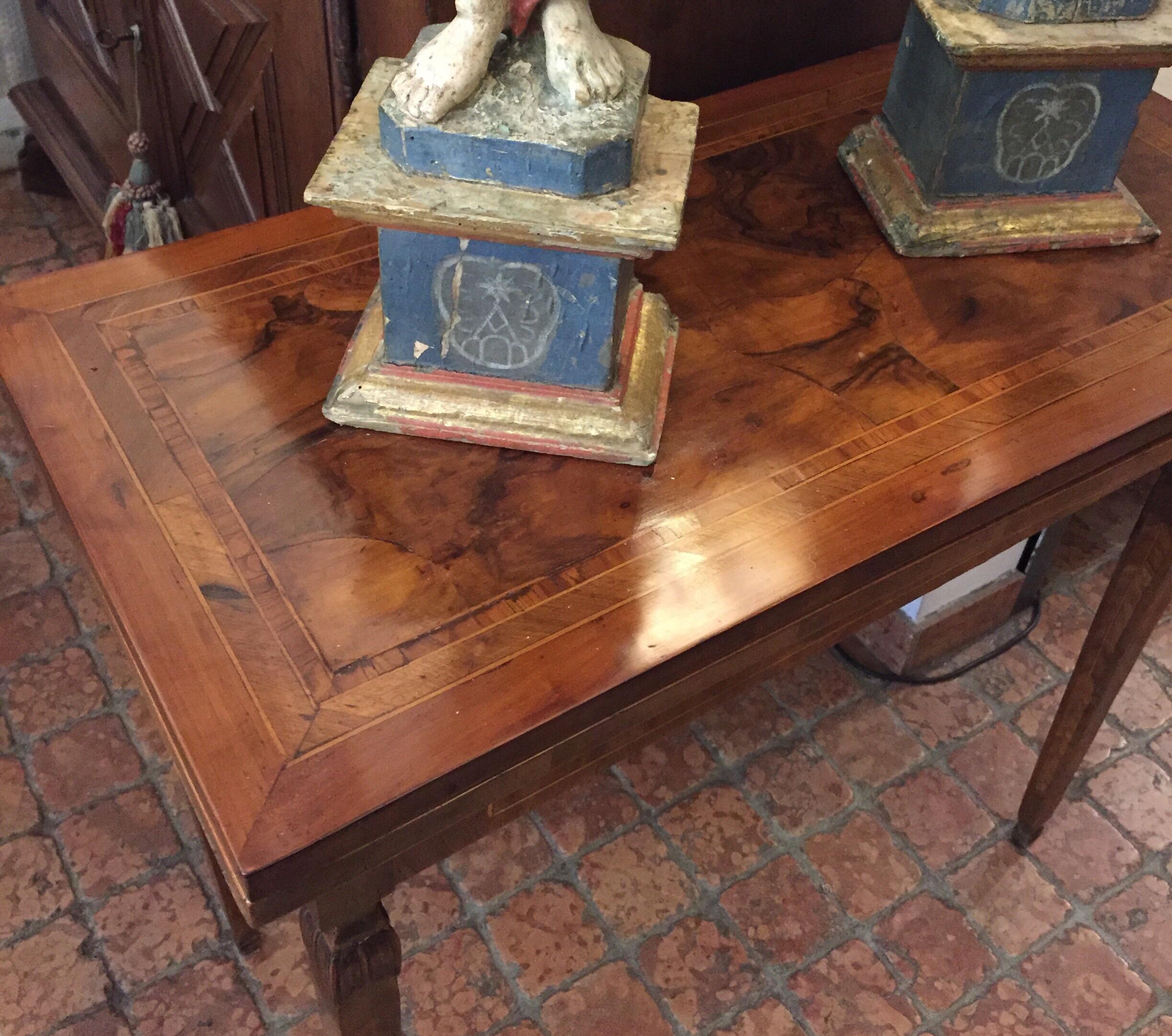 19th Century Italian Louis XVI Burl Fold Over Console Table 10