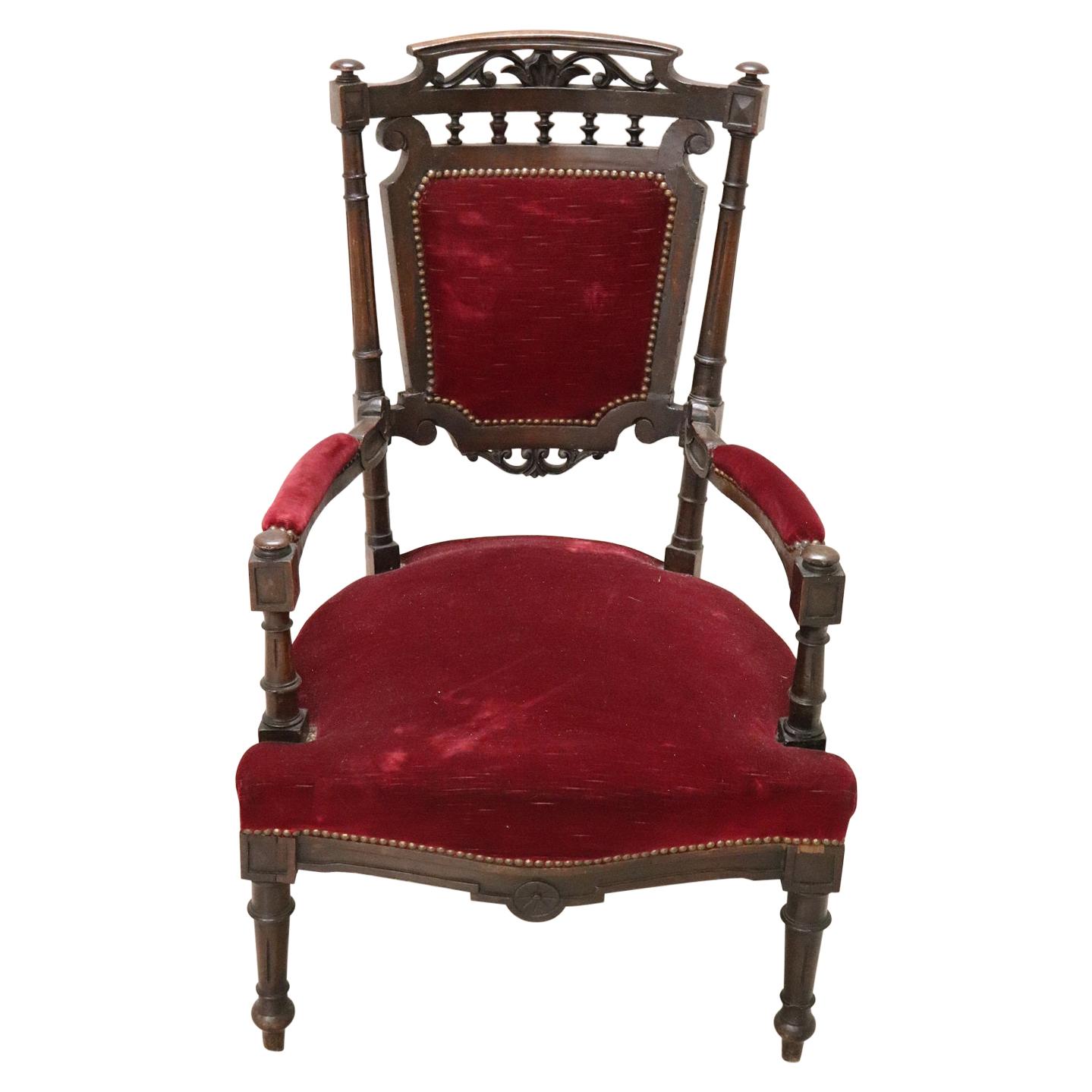 19th Century Italian Louis XVI Carved Walnut Armchair