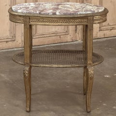 19th Century Italian Louis XVI Style Oval Marble Top End Table