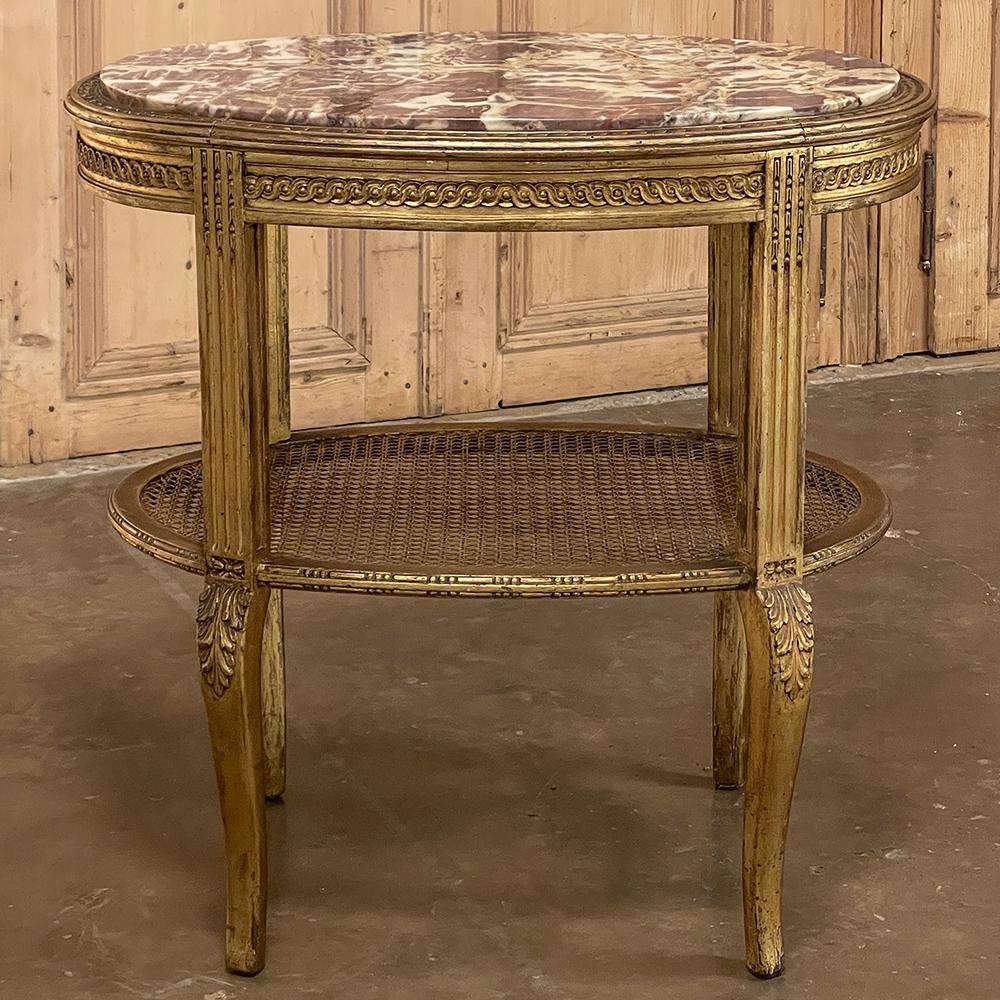 Hand-Carved 19th Century Italian Louis XVI Oval Marble Top End Table For Sale