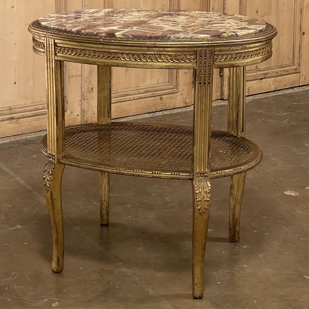 19th Century Italian Louis XVI Oval Marble Top End Table In Good Condition For Sale In Dallas, TX