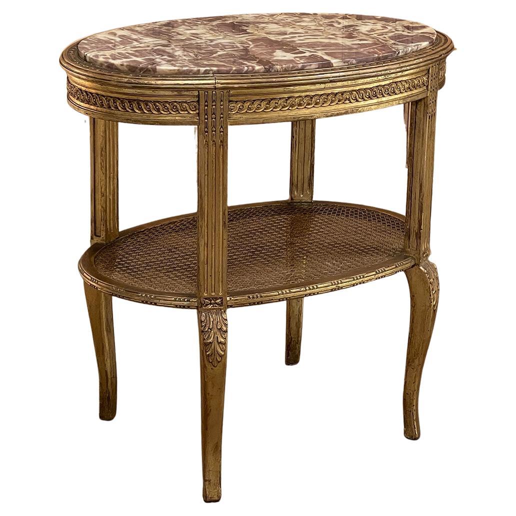 Italienischer Louis-XVI-Tisch mit ovaler Marmorplatte aus dem 19.