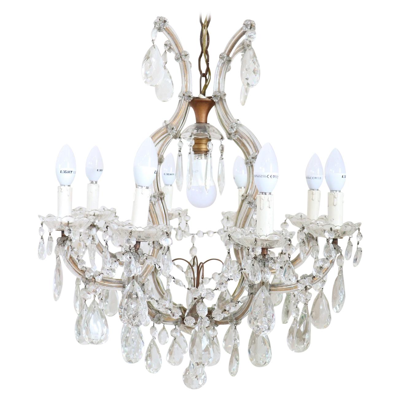 19th Century Italian Louis XVI Style Bronze and Crystals Chandelier