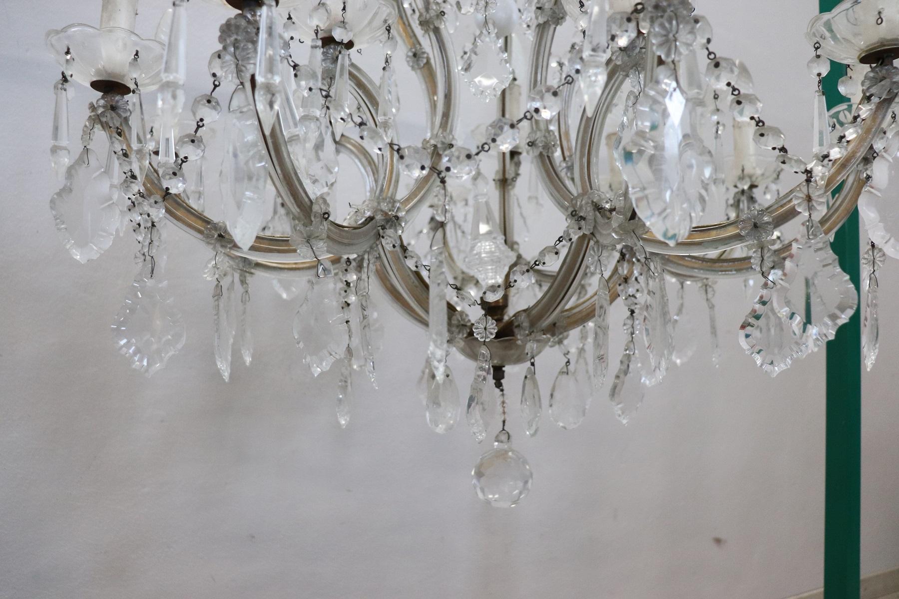 19th Century Italian Louis XVI Style Bronze and Crystals Large Chandelier For Sale 1