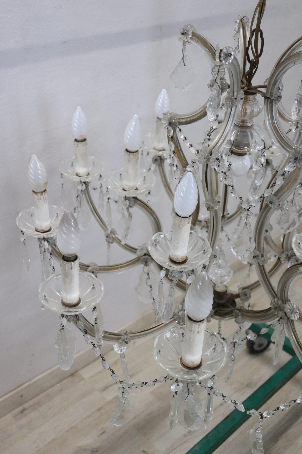 19th Century Italian Louis XVI Style Bronze and Crystals Large Chandelier For Sale 3