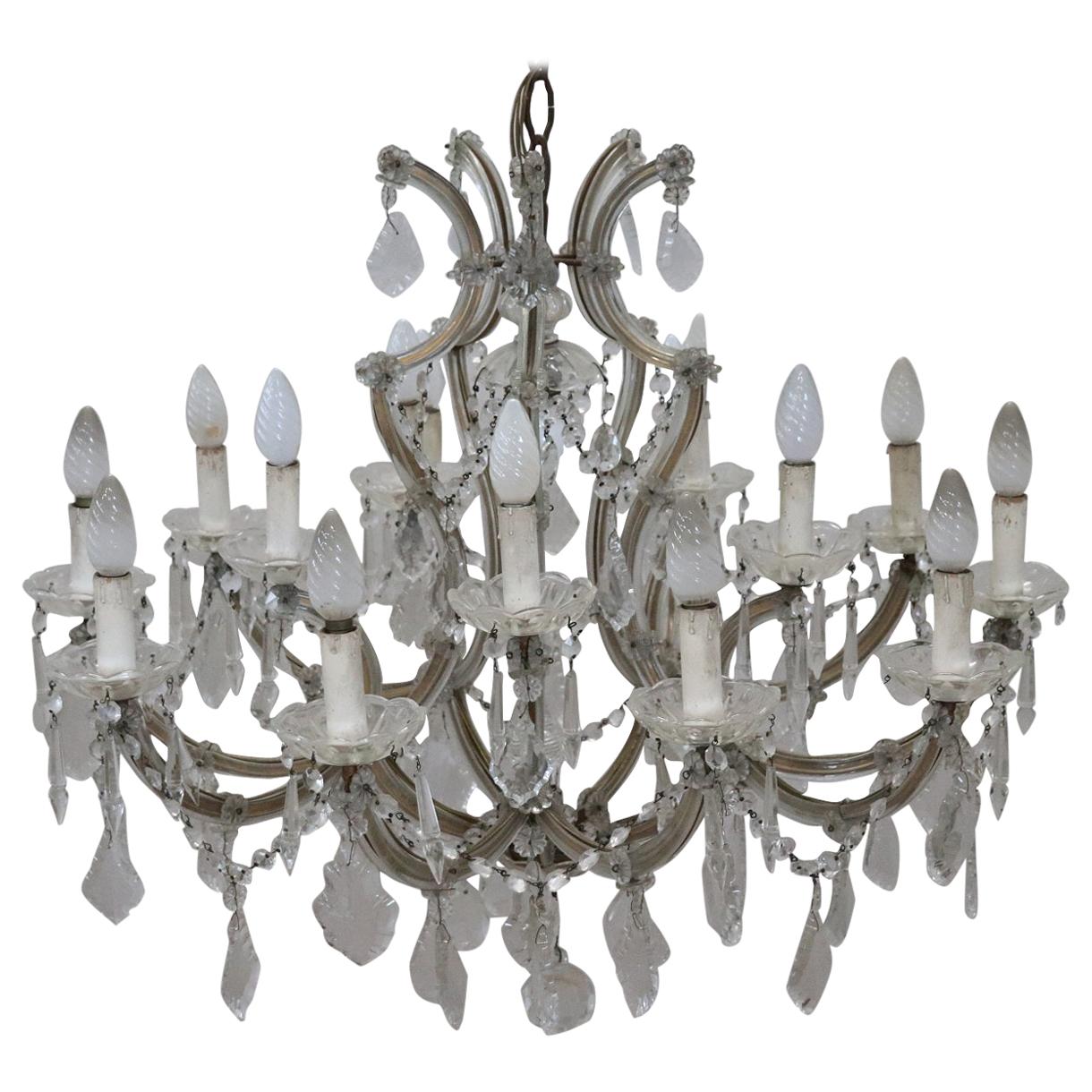 19th Century Italian Louis XVI Style Bronze and Crystals Large Chandelier For Sale