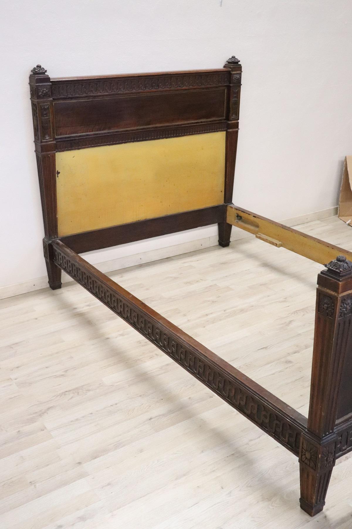 19th Century Italian Louis XVI Style Carved Walnut Bed For Sale 6
