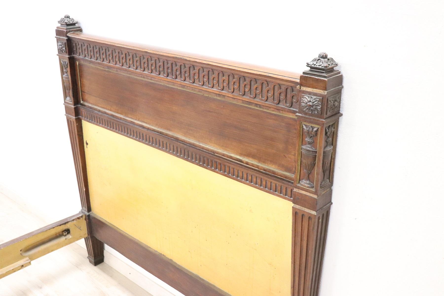 19th Century Italian Louis XVI Style Carved Walnut Bed For Sale 1