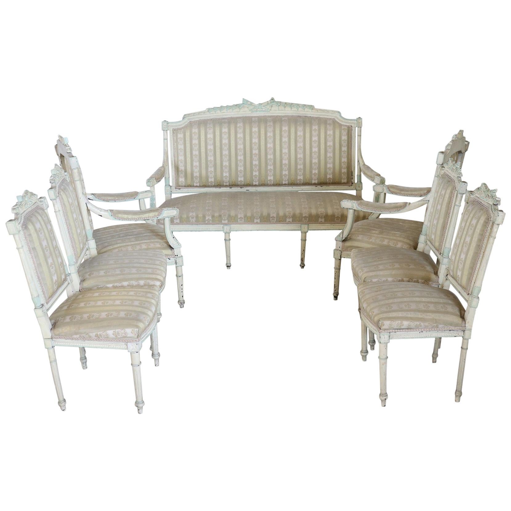 19th Century Italian Louis XVI Style Lacquered Living Room Set or Salon Suite