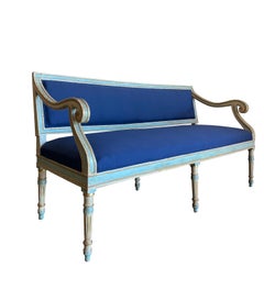 Antique 19th Century Italian Louis XVI Style Painted and Gold Gilt Bench Settee Ca 1820