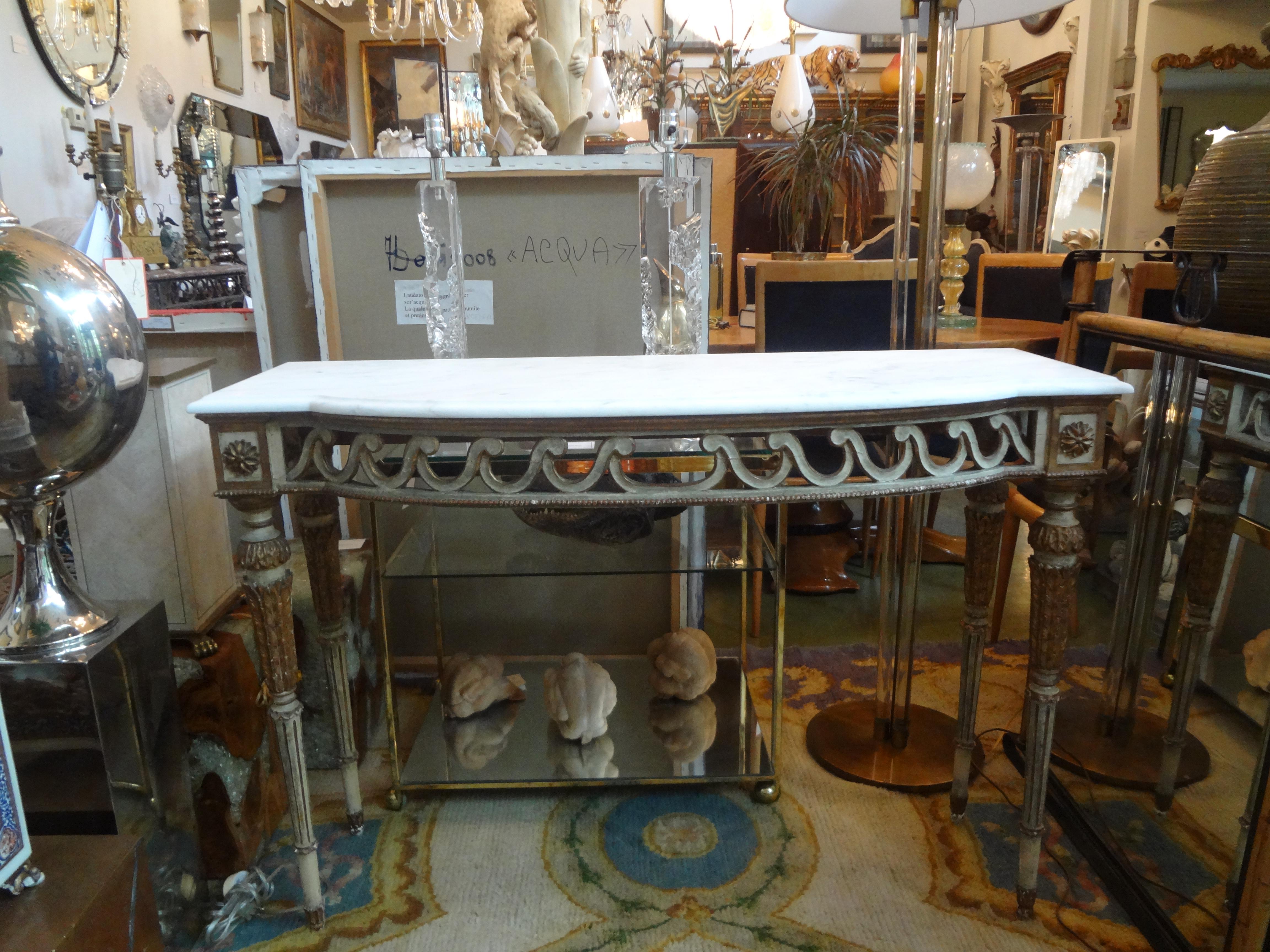 19th Century Italian Louis XVI Style Painted and Parcel-Gilt Console Table 5