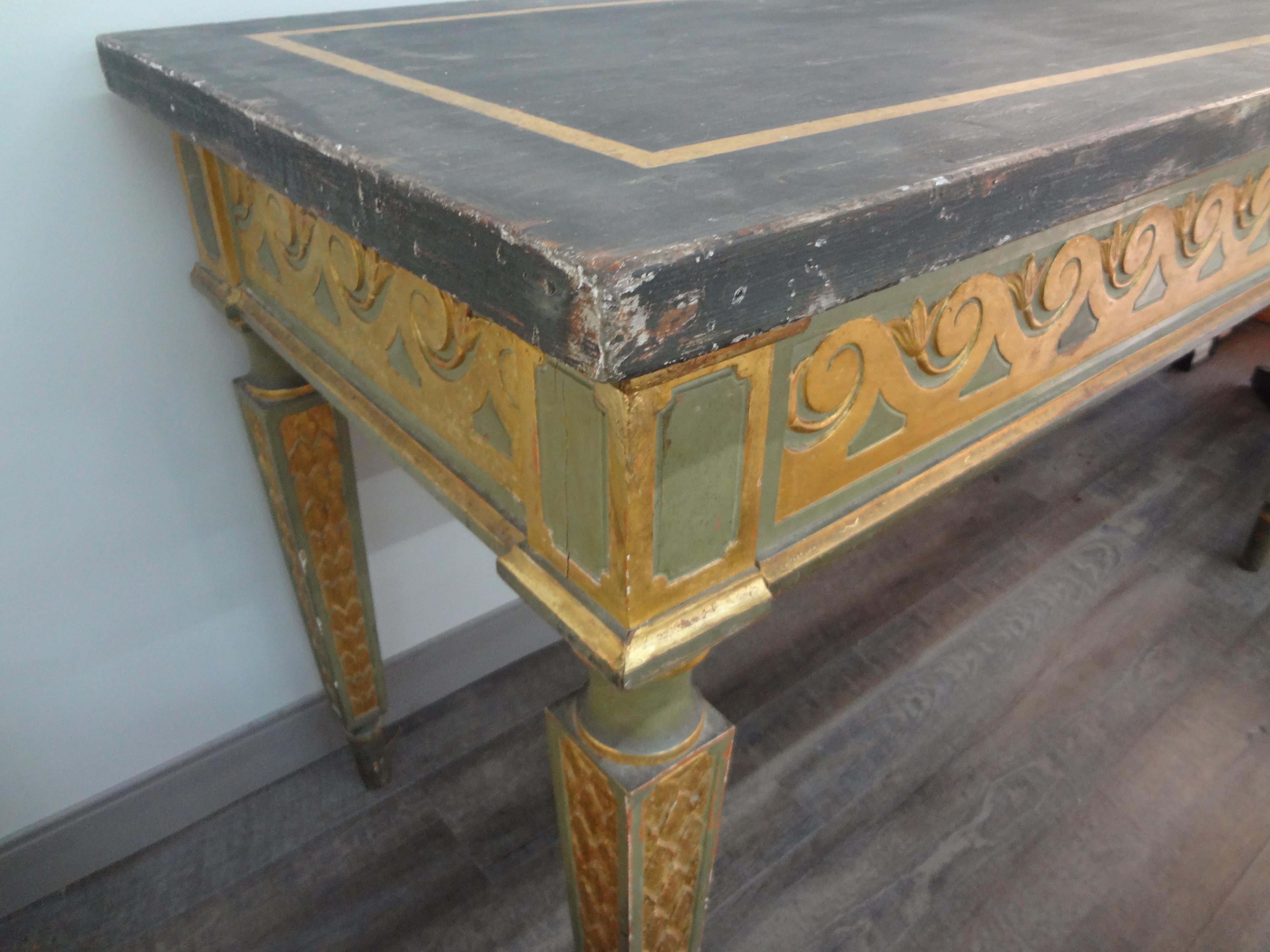 19th Century Italian Louis XVI Style Painted And Parcel Gilt Console Table For Sale 6