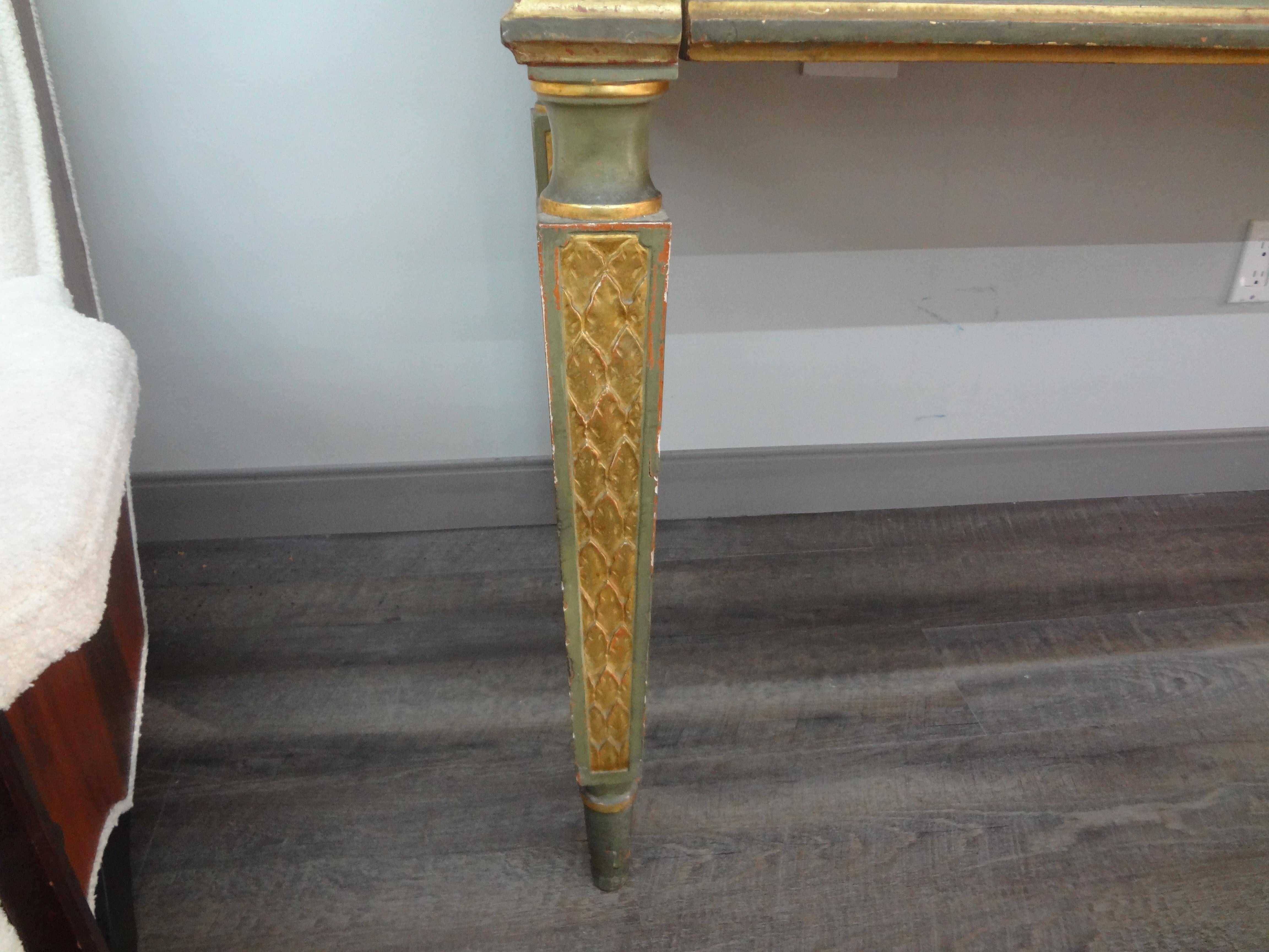 19th Century Italian Louis XVI Style Painted And Parcel Gilt Console Table For Sale 7