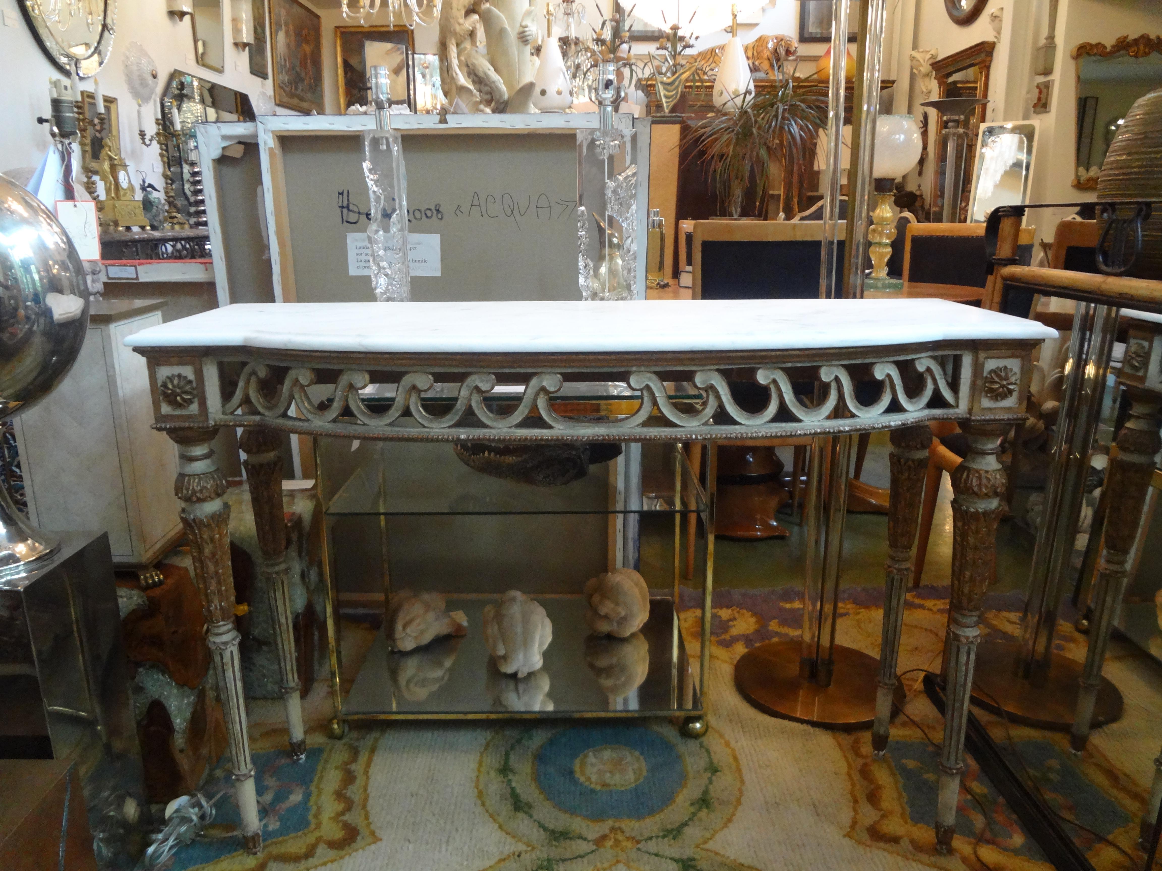 19th Century Italian Louis XVI Style Painted and Parcel-Gilt Console Table 8