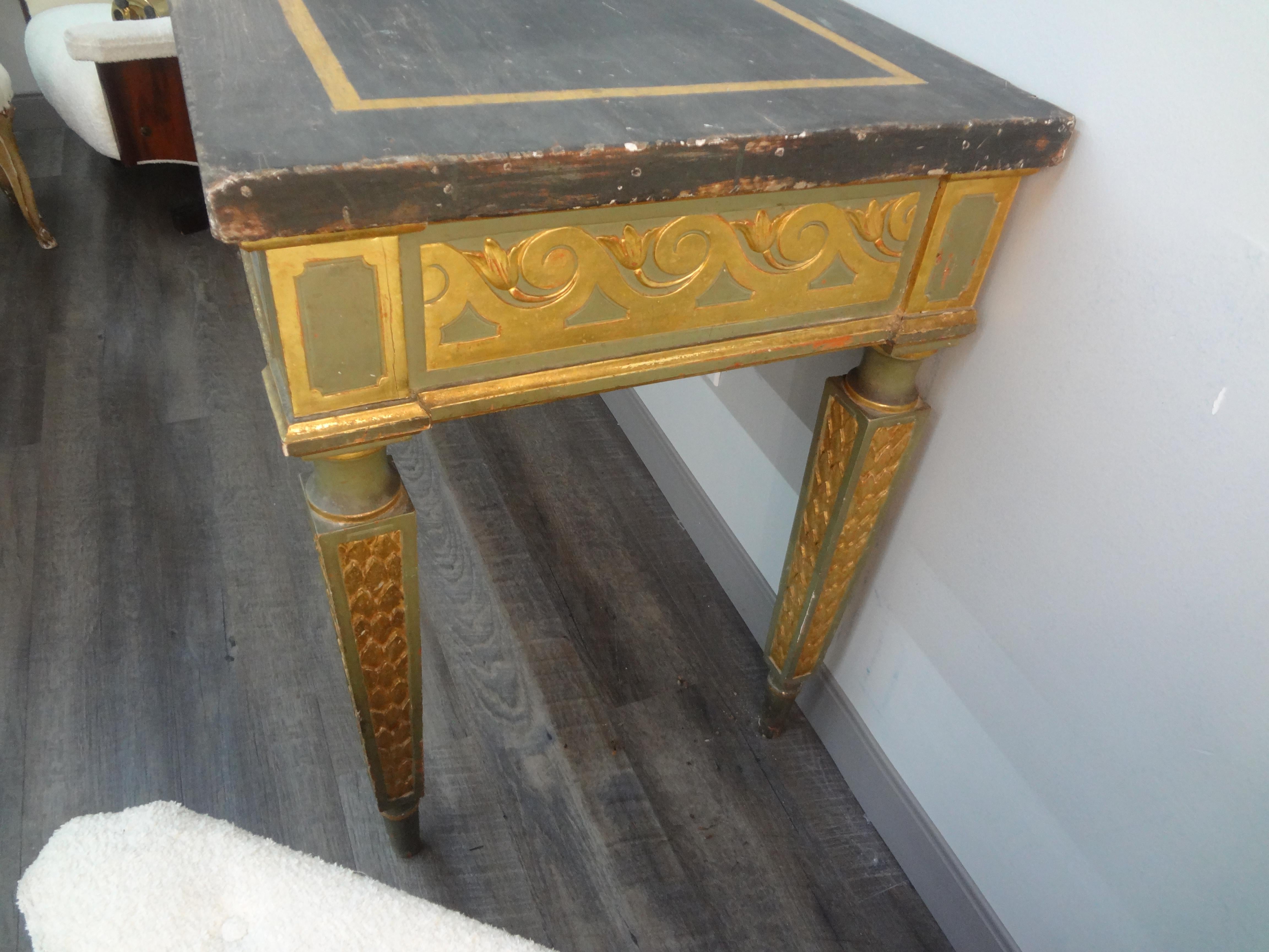 19th Century Italian Louis XVI Style Painted And Parcel Gilt Console Table In Good Condition For Sale In Houston, TX
